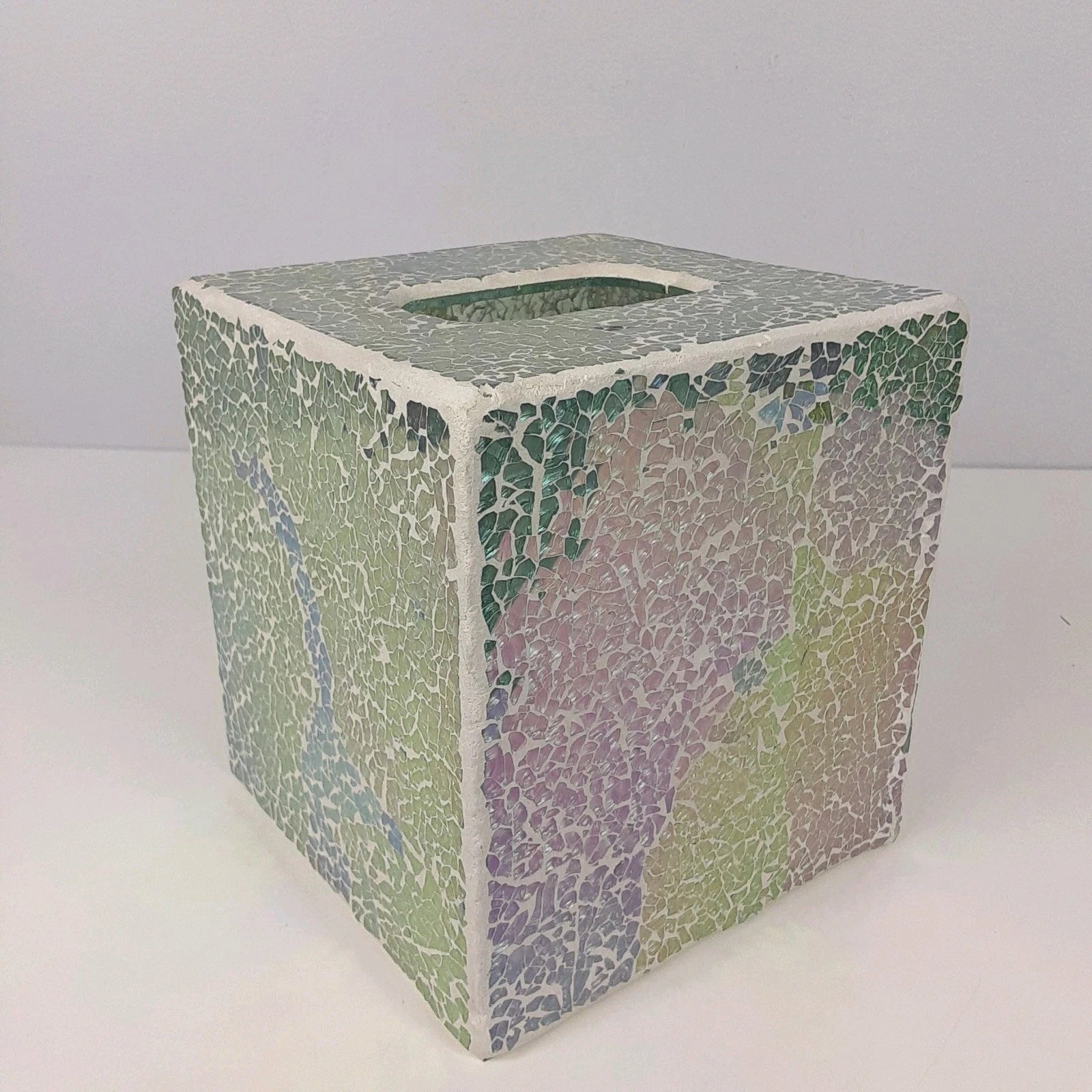 Crackle Mosaic Glass Tissue Box Cover Aqua White Pink Purple Square | eBay