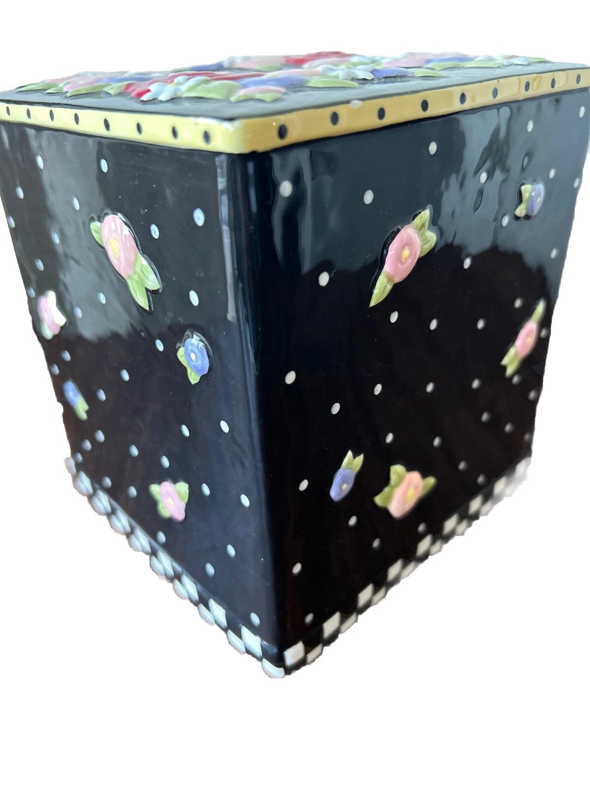 Mary Engelbreit Tissue Box Cover (2000) Porcelain Black with flowers & polka dot | eBay