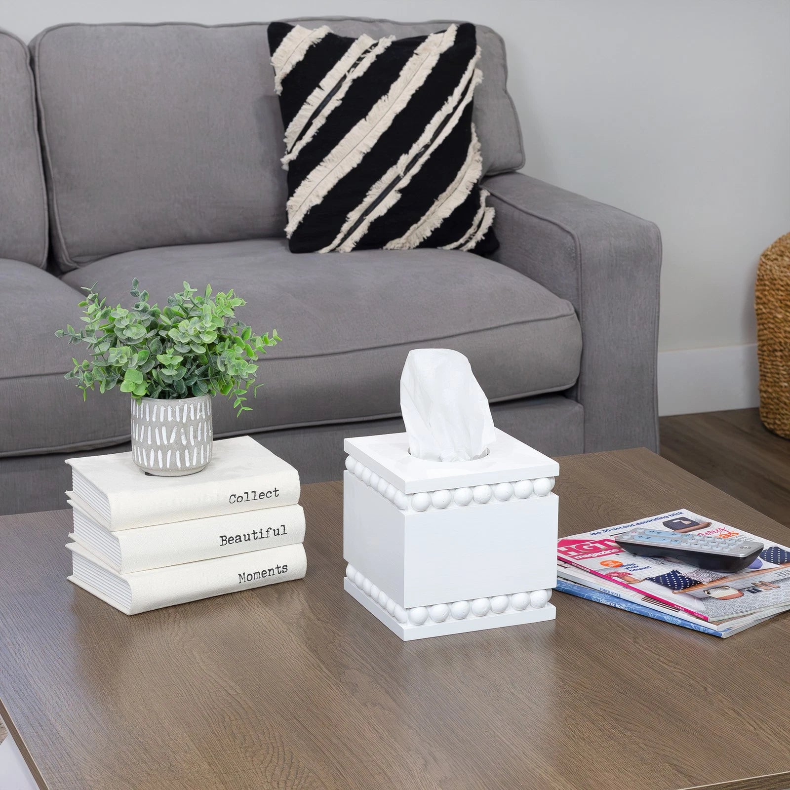 Beaded Tissue Box Cover, Square White; Rustic Farmhouse Wood Tissue Holder | eBay