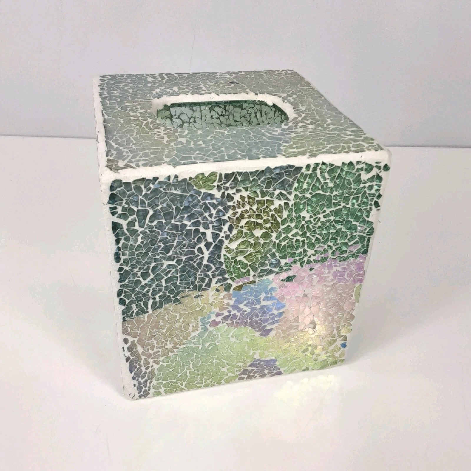 Crackle Mosaic Glass Tissue Box Cover Aqua White Pink Purple Square | eBay
