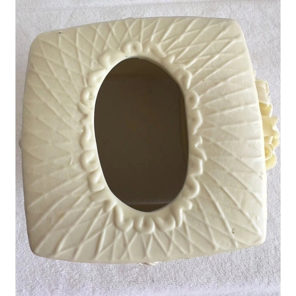 Ceramic Victorian Rose Tissue Box Cover Off-White Elegant 3-D Ivory Flowers 4x5 | eBay