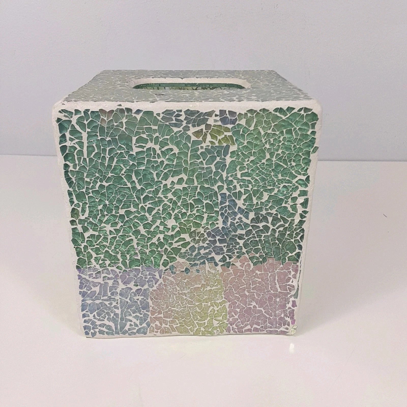 Crackle Mosaic Glass Tissue Box Cover Aqua White Pink Purple Square | eBay