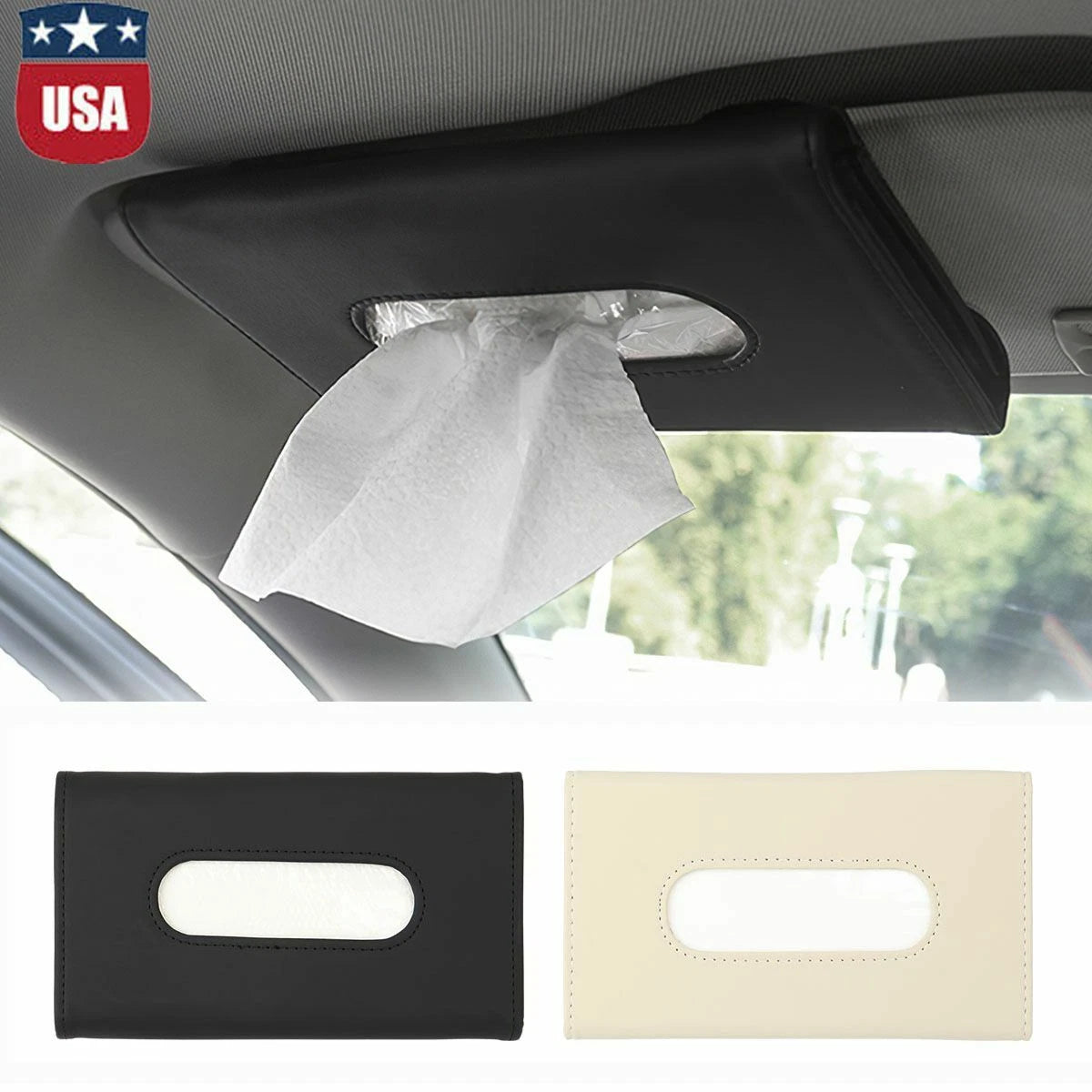 Car Tissue Box Cover Towel Sun Visor Paper Napkin Case Holder Organizer Storage | eBay