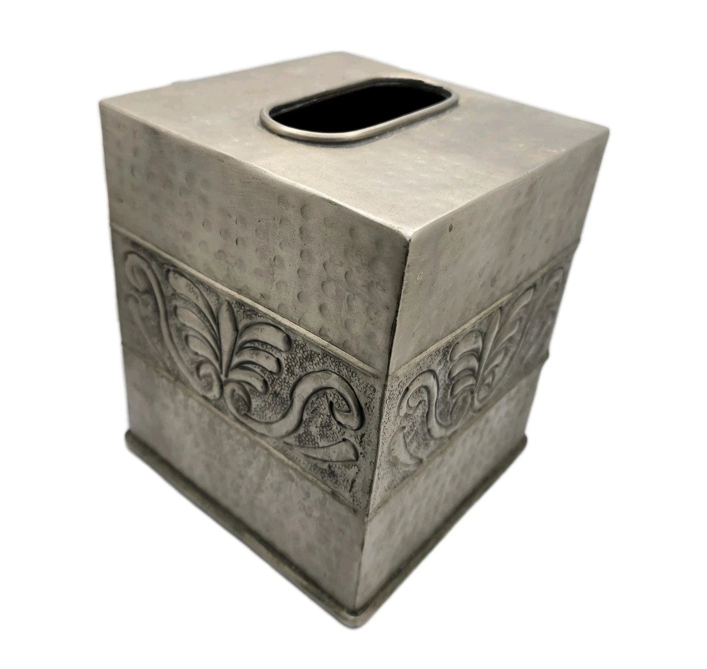 Hammered Metal Tissue Box Cover Embossed Silver Pewter Tone Square | eBay