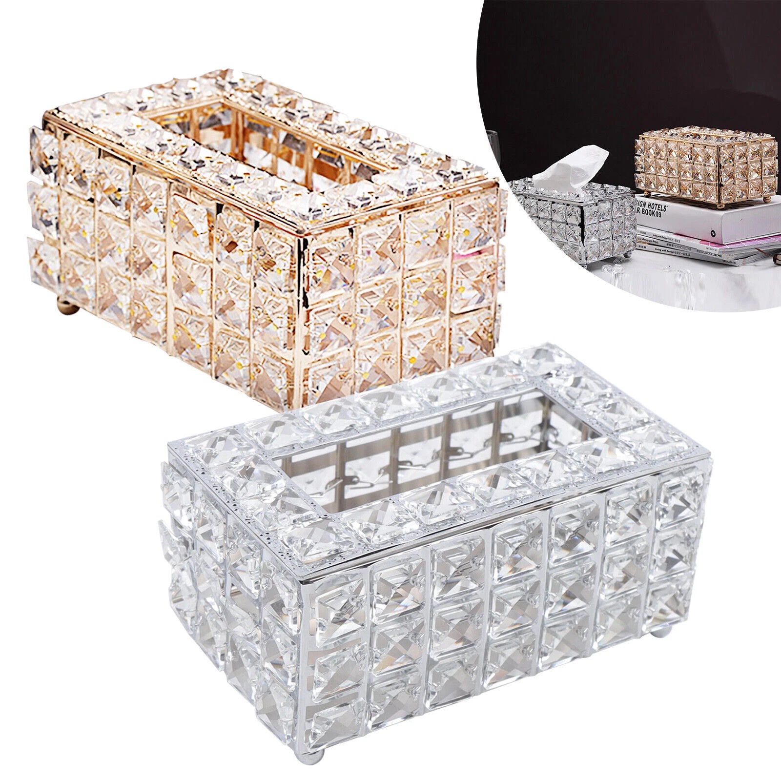 Rhinestone Rectangular Crystal Tissue Box Napkin Case Paper Tissue Holder Box US | eBay