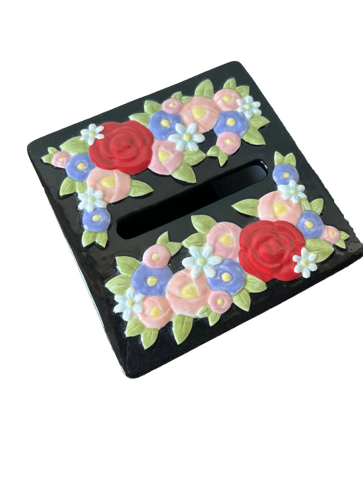 Mary Engelbreit Tissue Box Cover (2000) Porcelain Black with flowers & polka dot | eBay