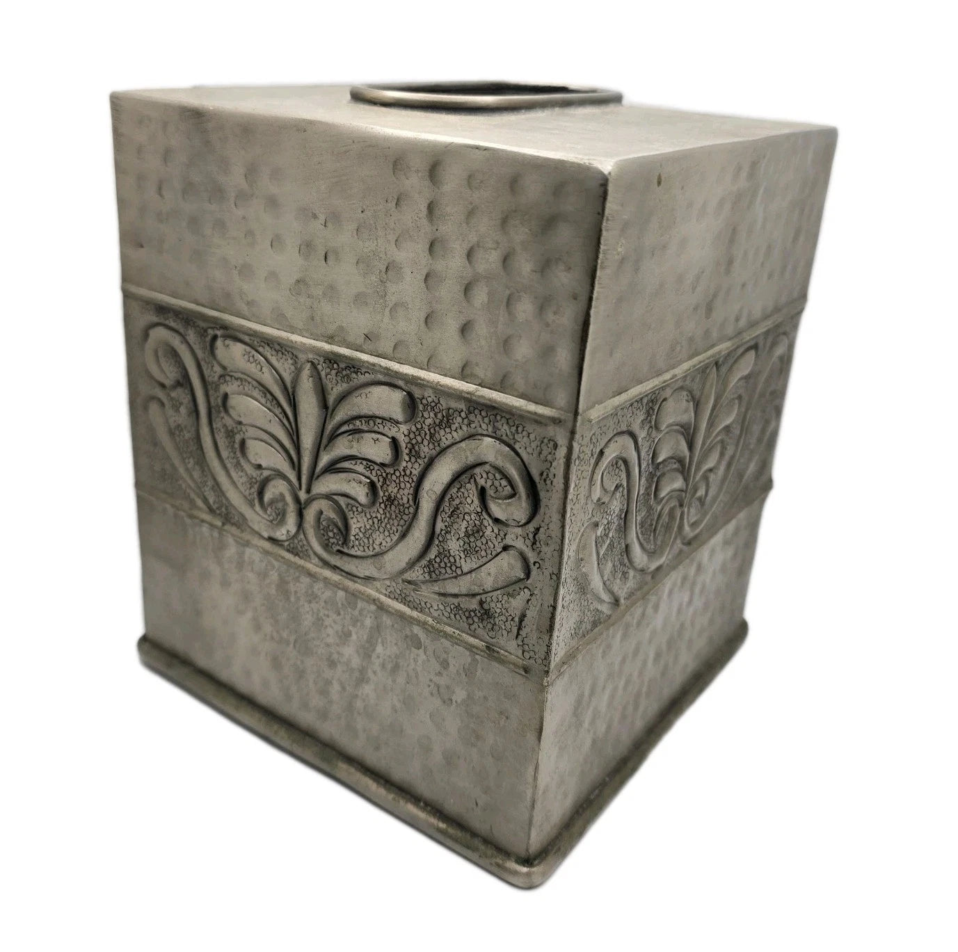 Hammered Metal Tissue Box Cover Embossed Silver Pewter Tone Square | eBay
