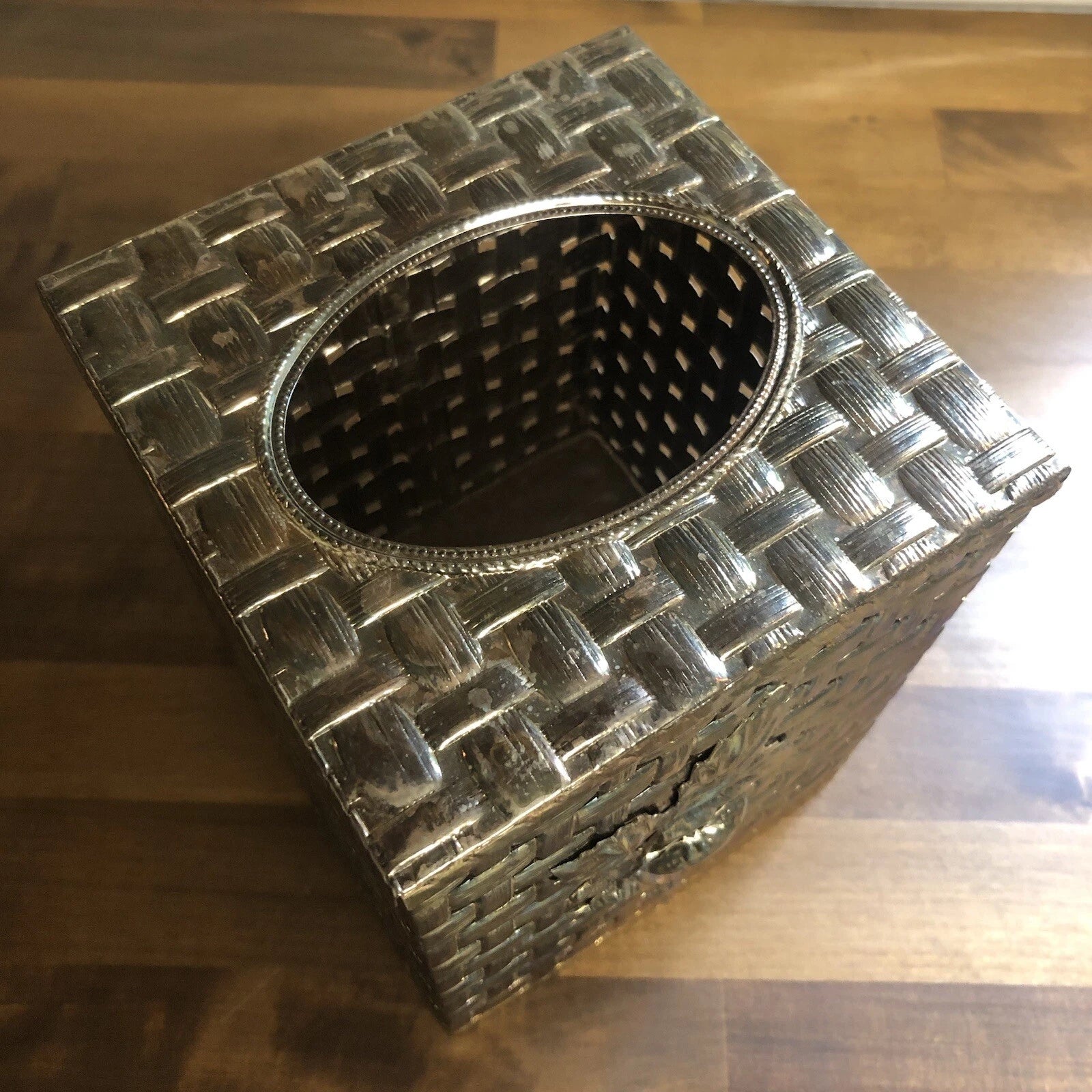 Vintage Gold Tone Square Tissue Box Cover Basket Weave Pattern Strawberry Design | eBay