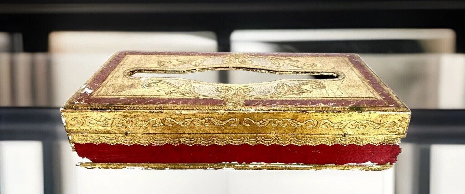 Vintage Red & Gold Tole Painted Tissue Holder/Box Florentine Italy | eBay