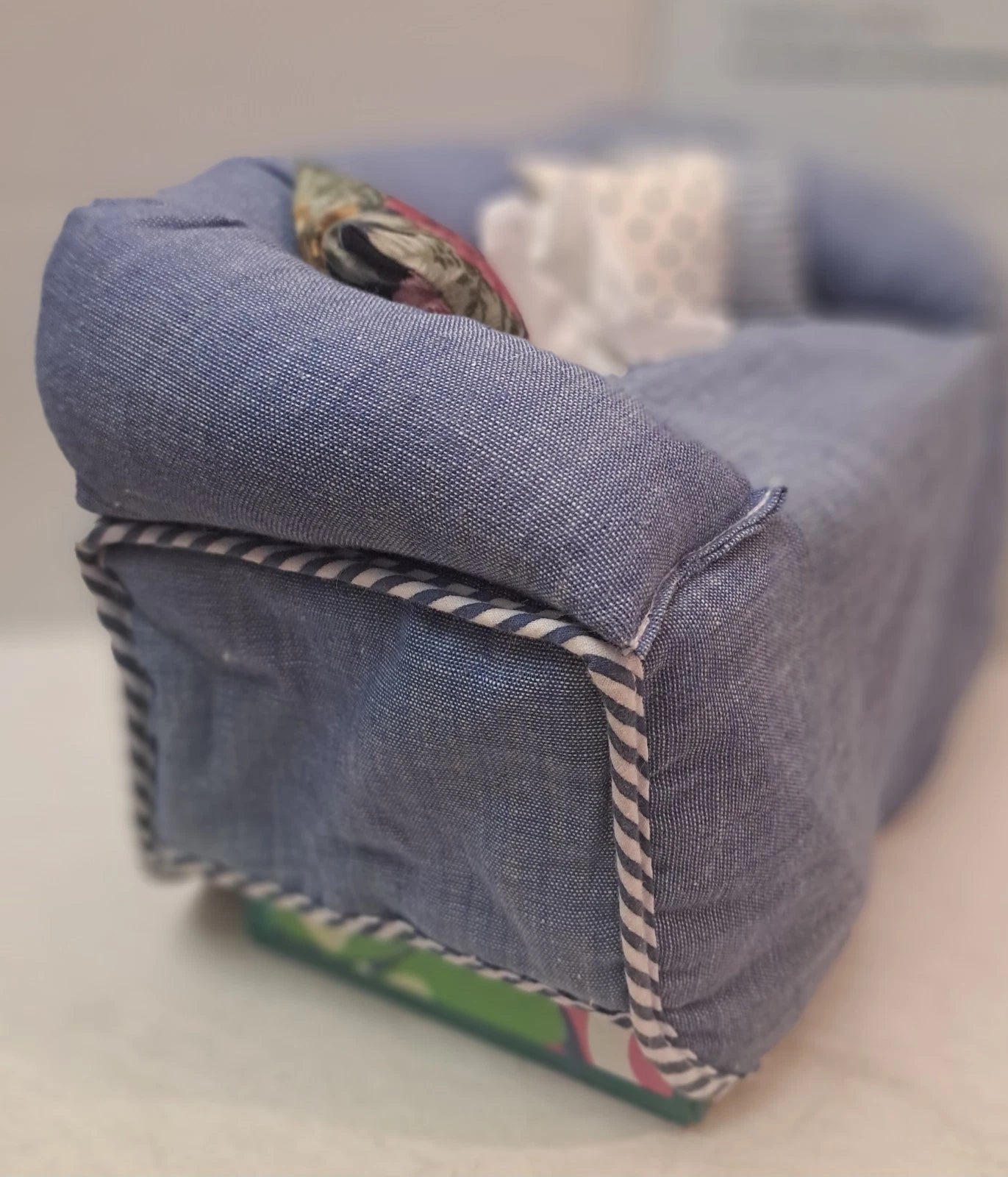 Denim Blue Sofa Couch Tissue Box Cover With Pillows Lillian Vernon Vintage | eBay