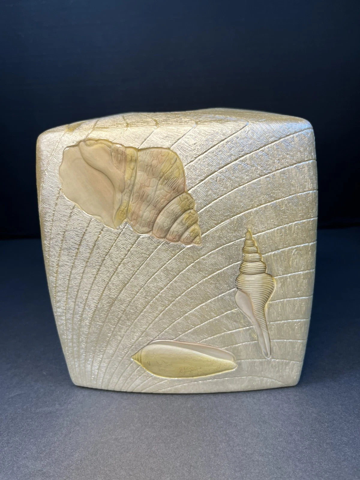 Beach Comber Tissue Box Cover Inlaid Sea Shells Hand Painted Resin Metallic | eBay