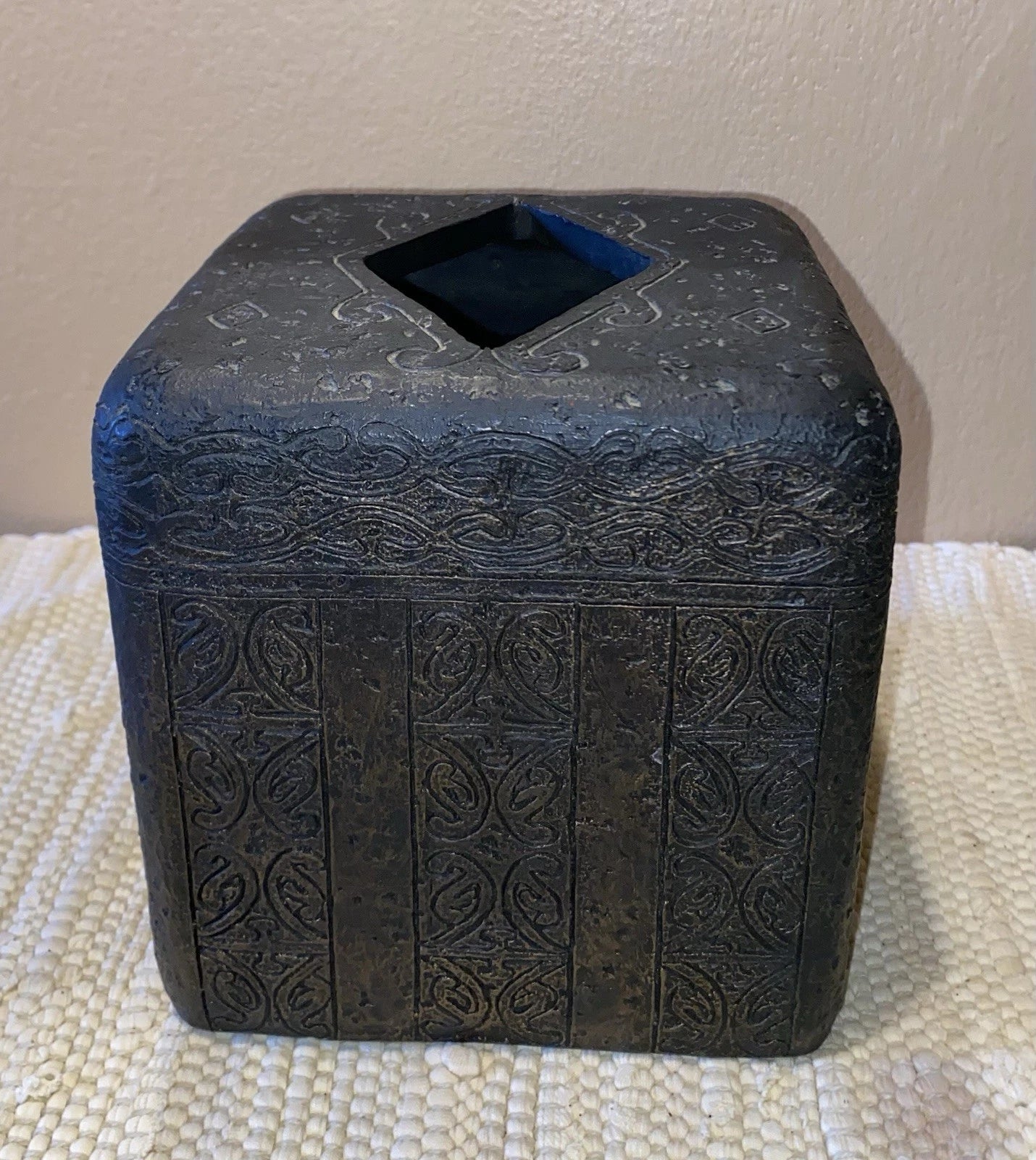 Cast Iron Decorative Tissue Box Holder Cover Brown Ancient Ornate Scroll Design | eBay