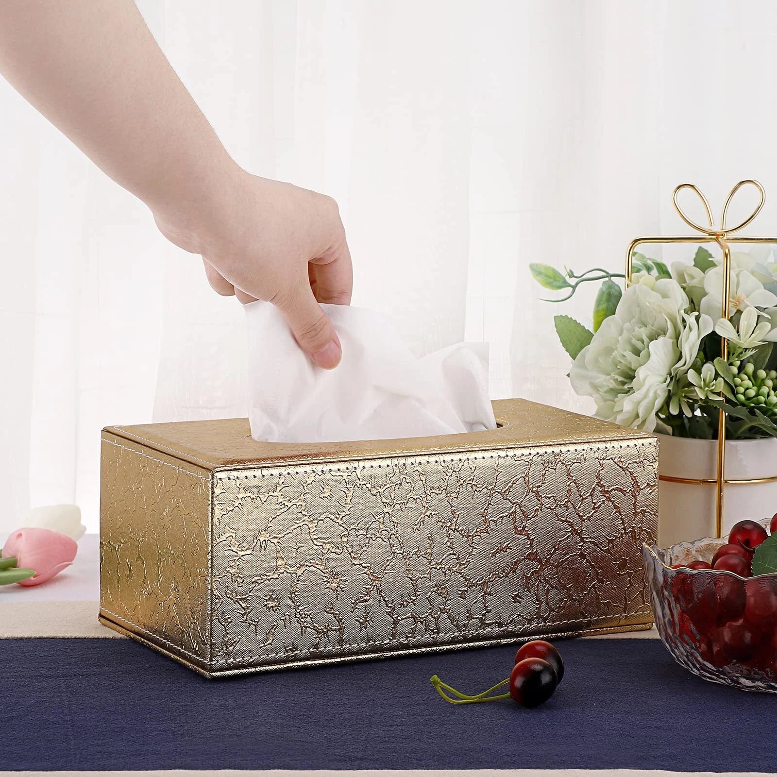 Gold Rectangular Tissue Box Cover Stylish with Magnetic Bottom for Easy Refill | eBay