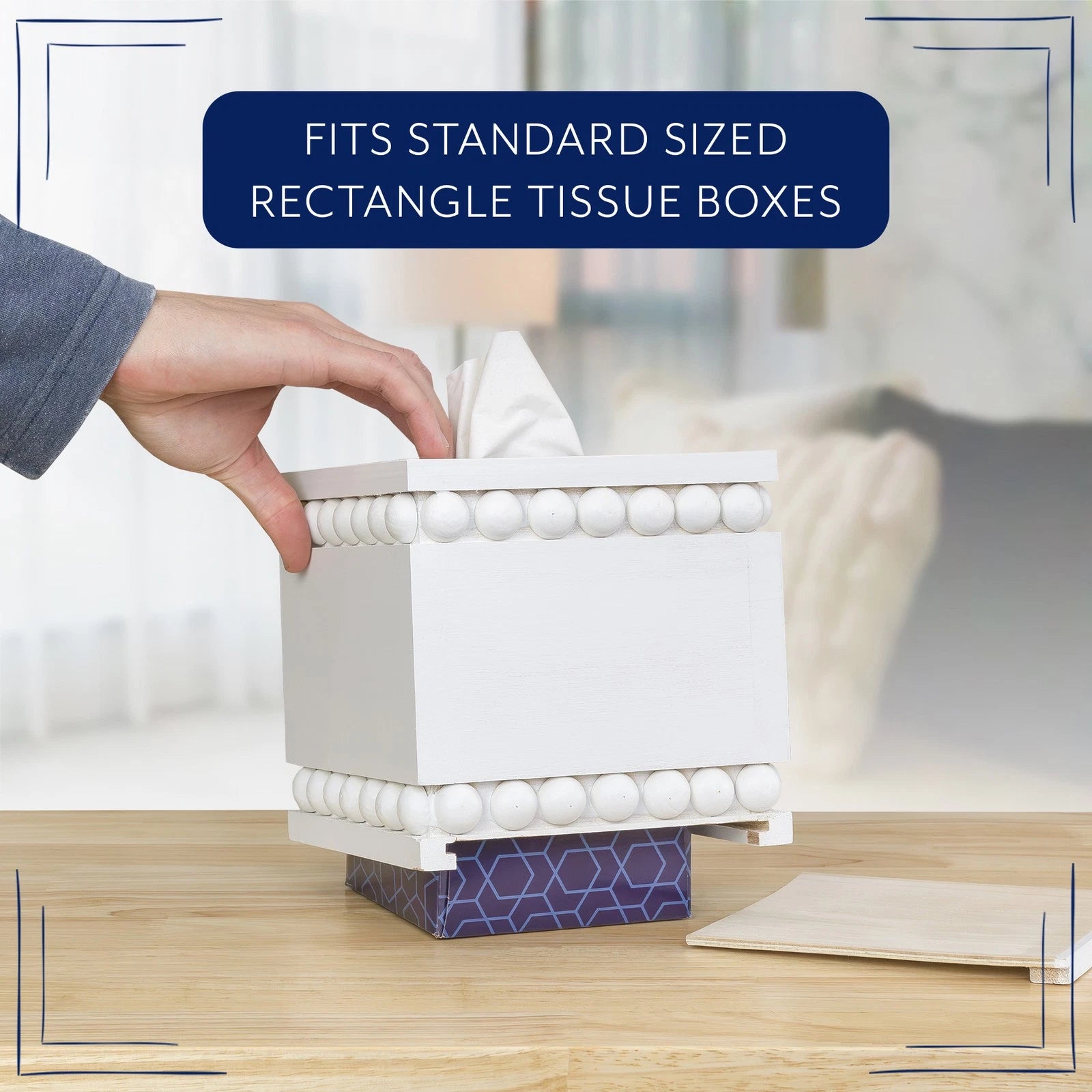 Beaded Tissue Box Cover, Square White; Rustic Farmhouse Wood Tissue Holder | eBay