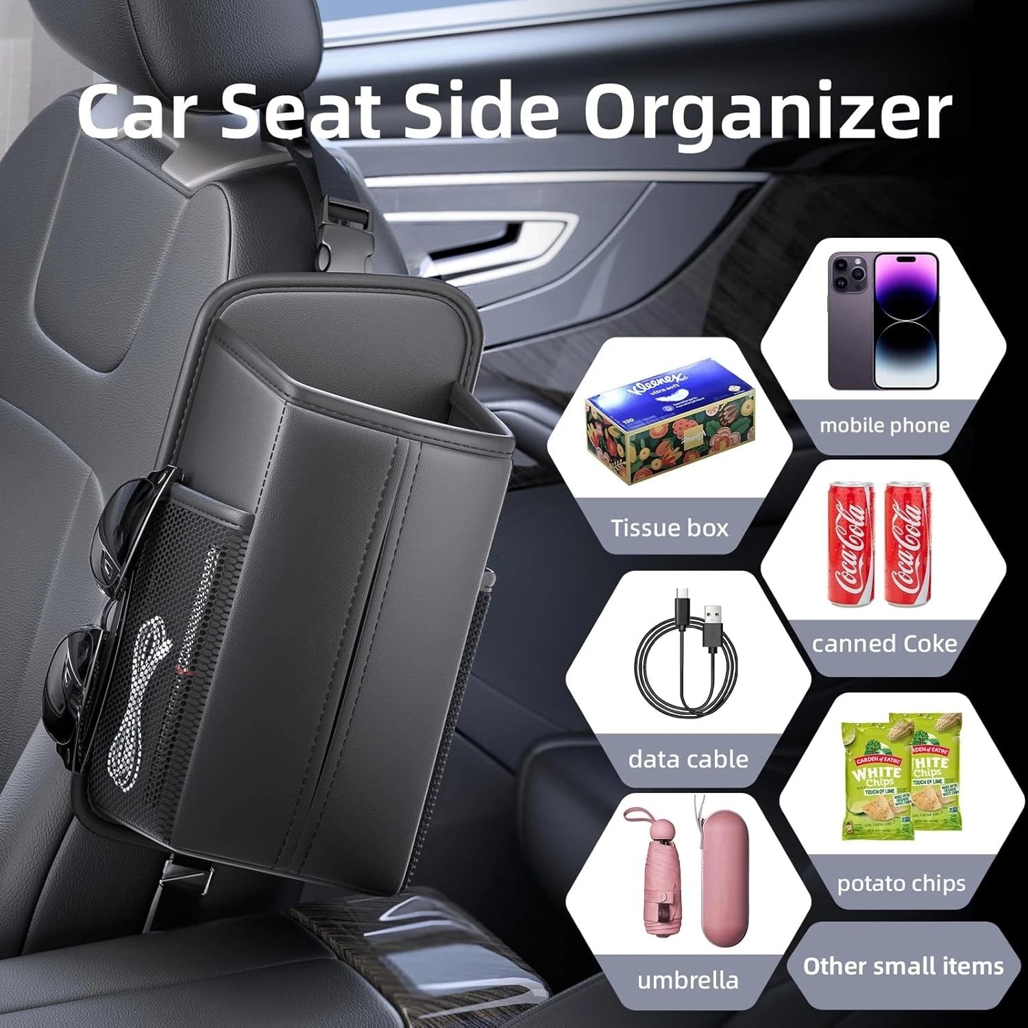 Kleenex 120 Count Tissue Holder - Rectangular Car Seat Storage Box With Mesh Bag | eBay