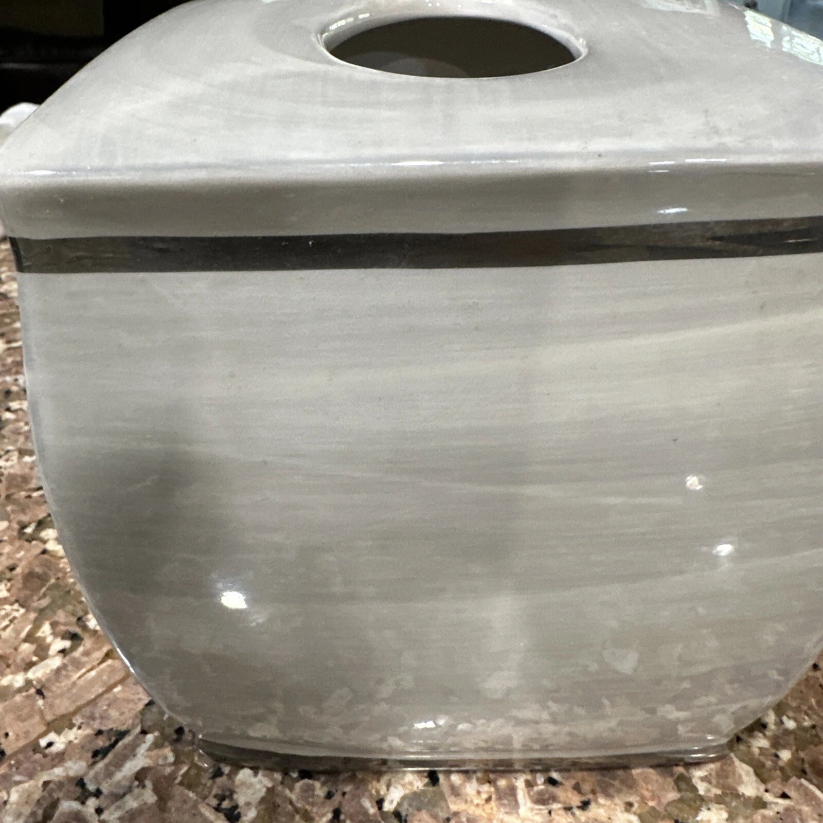 Nicole Miller Ceramic Tissue Box Cover Cream White Gray And Silver Trim EUC | eBay
