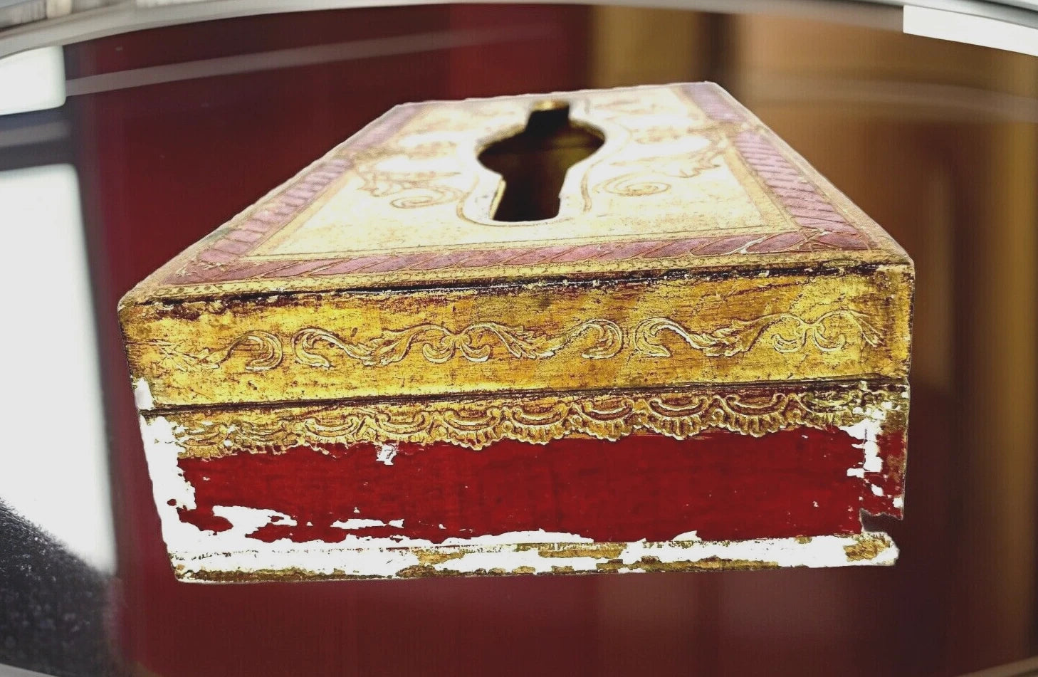 Vintage Red & Gold Tole Painted Tissue Holder/Box Florentine Italy | eBay