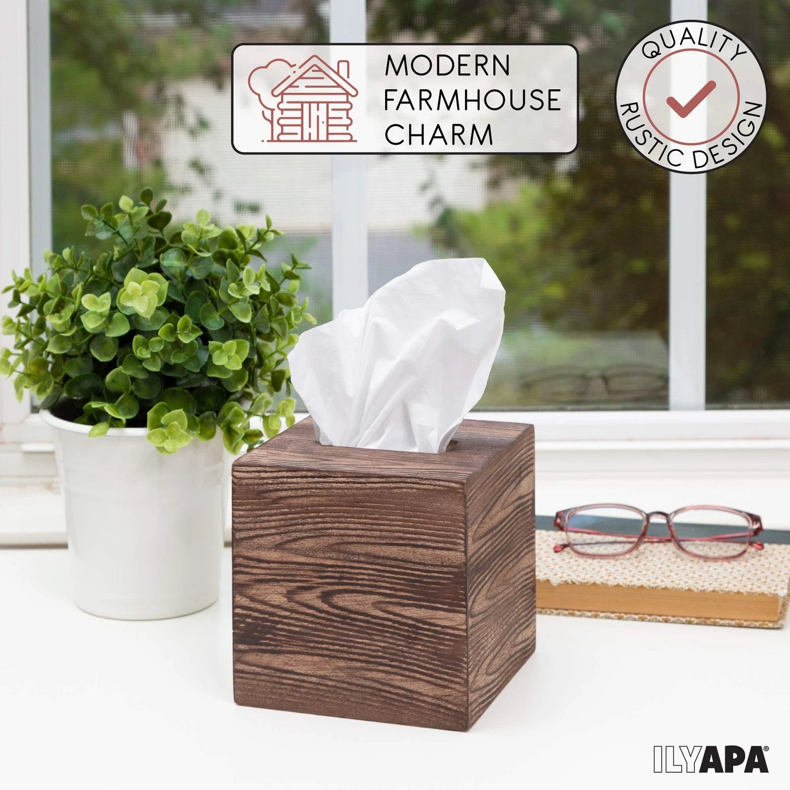 Ilyapa Wood Tissue Box Cover Square - Rustic Farmhouse Wooden Tissue Holder | eBay