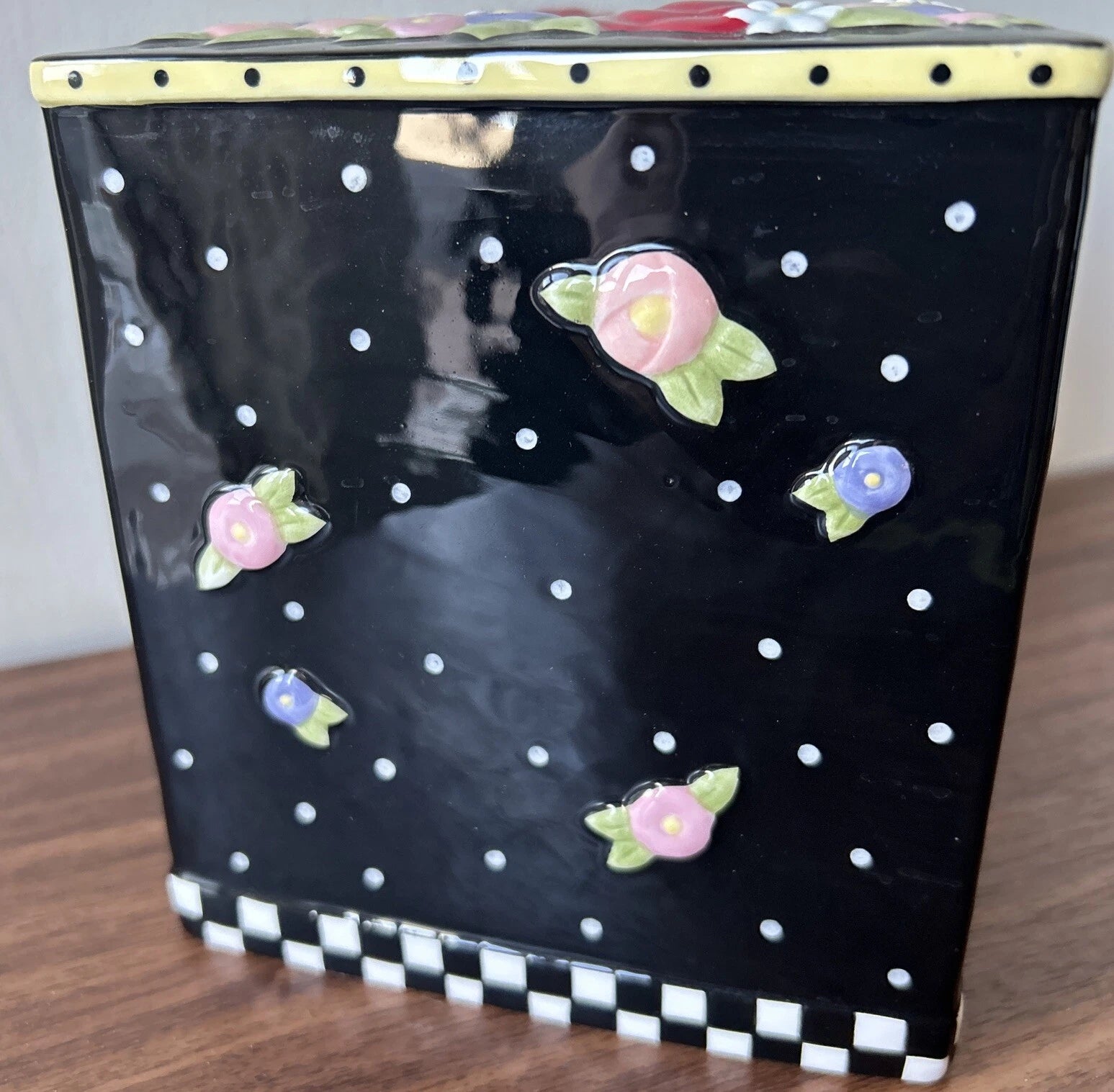 Mary Engelbreit Tissue Box Cover (2000) Porcelain Black with flowers & polka dot | eBay