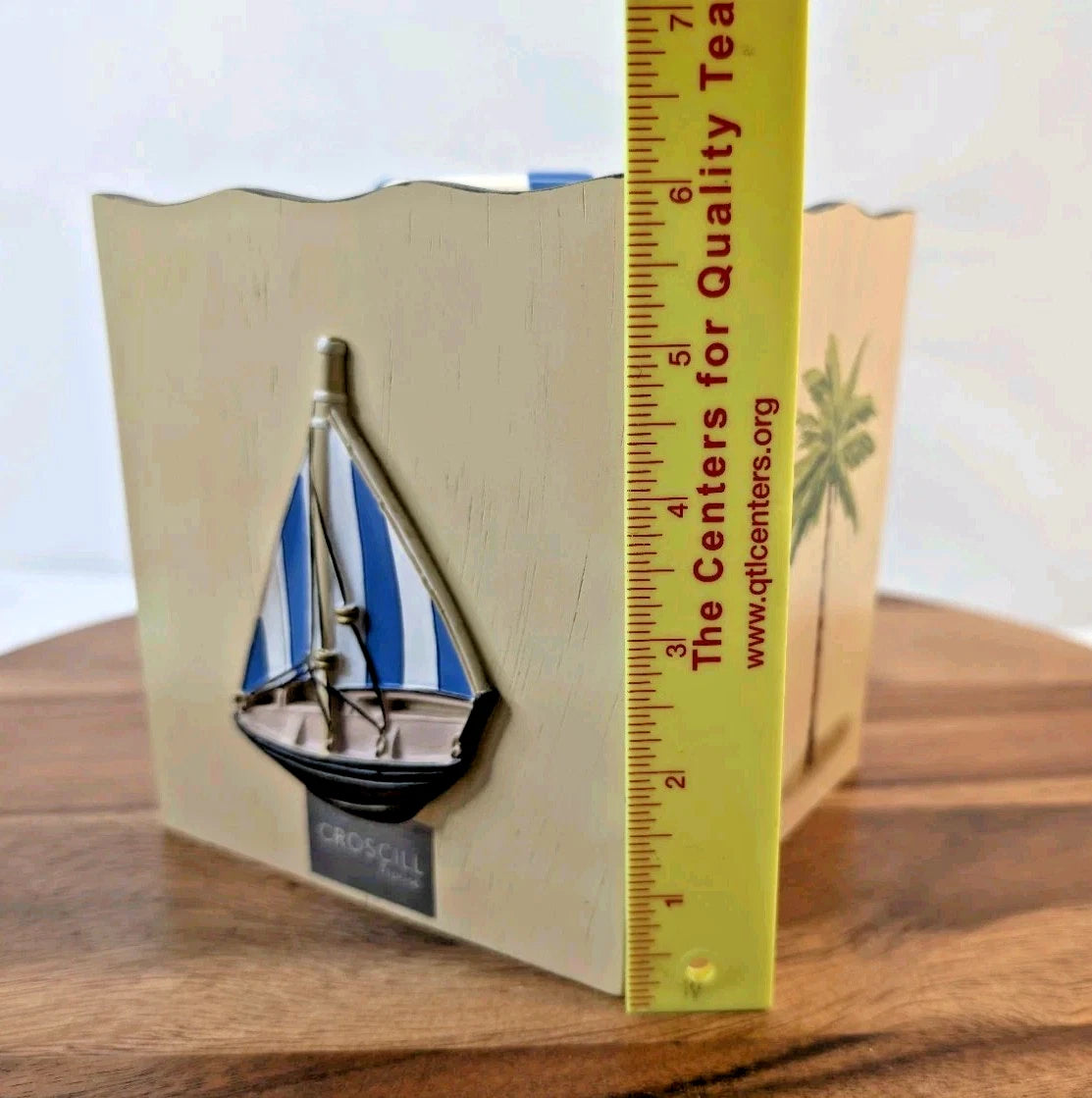 Croscill Seaside Beach Nautical Tissue Box Cover Palm Trees Sailboat Coastal | eBay