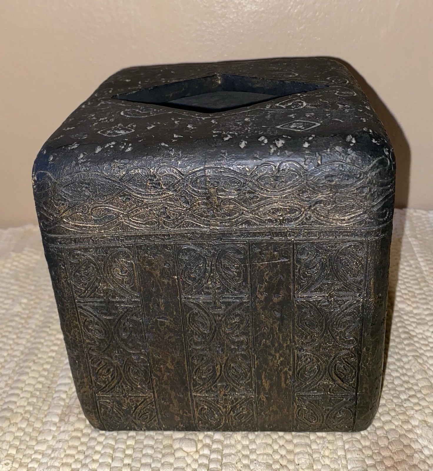 Cast Iron Decorative Tissue Box Holder Cover Brown Ancient Ornate Scroll Design | eBay