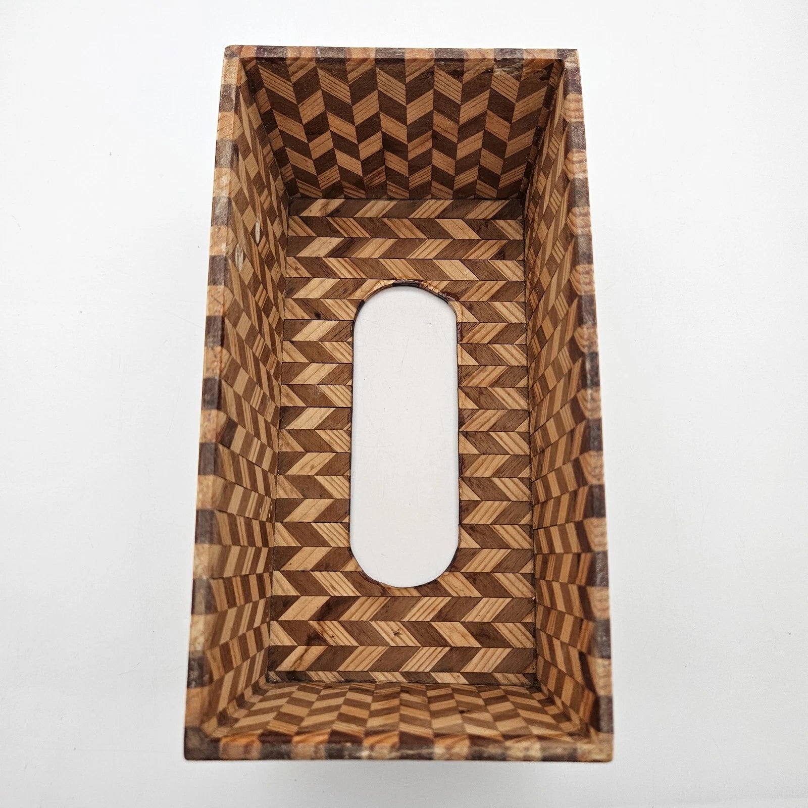 Marquetry Wood Inlay Rectangle Tissue Box Cover Cheveron Zigzag Pattern 2 Tone | eBay