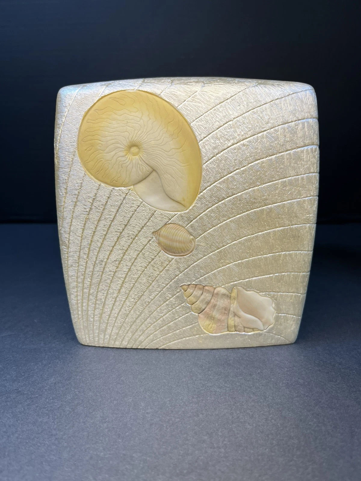 Beach Comber Tissue Box Cover Inlaid Sea Shells Hand Painted Resin Metallic | eBay