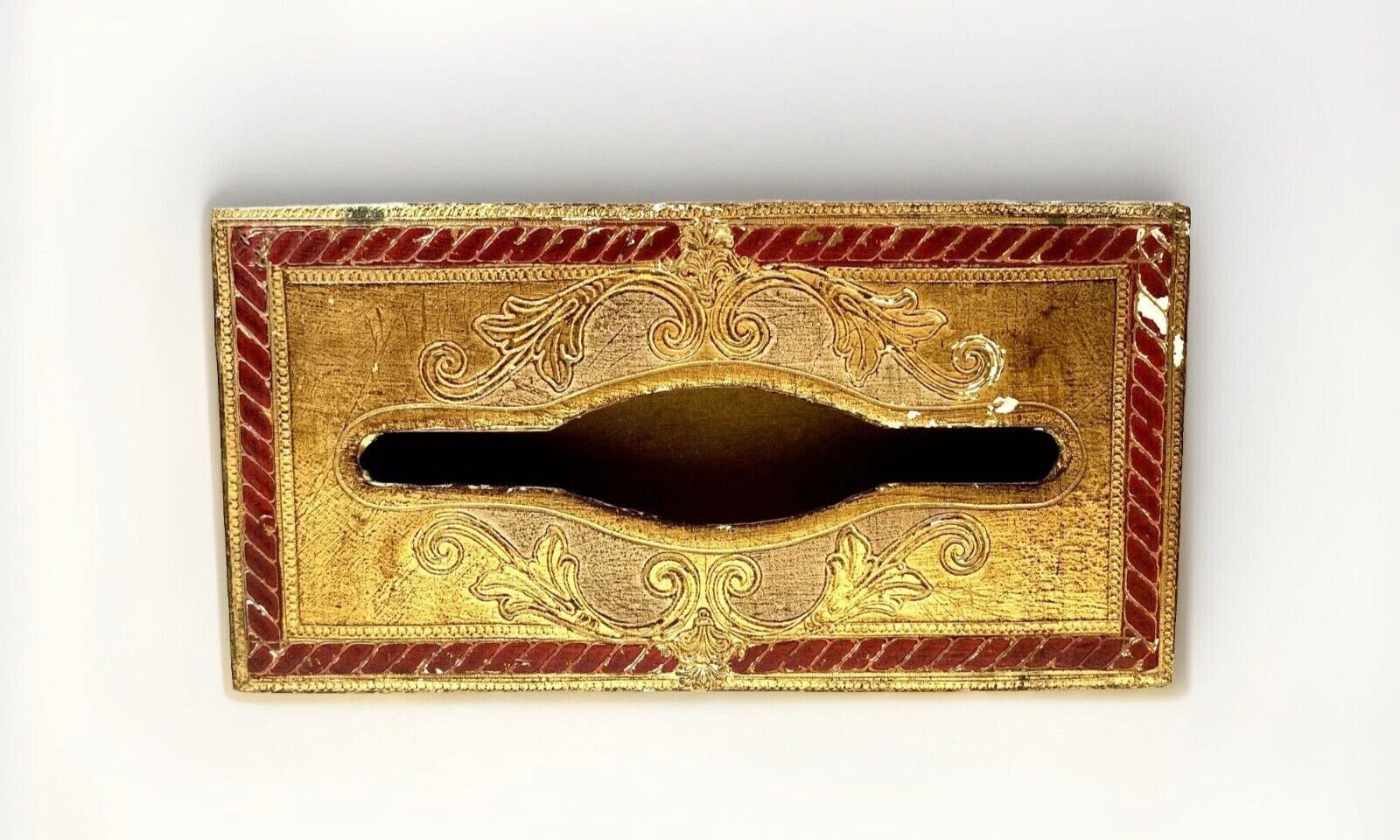 Vintage Red & Gold Tole Painted Tissue Holder/Box Florentine Italy | eBay