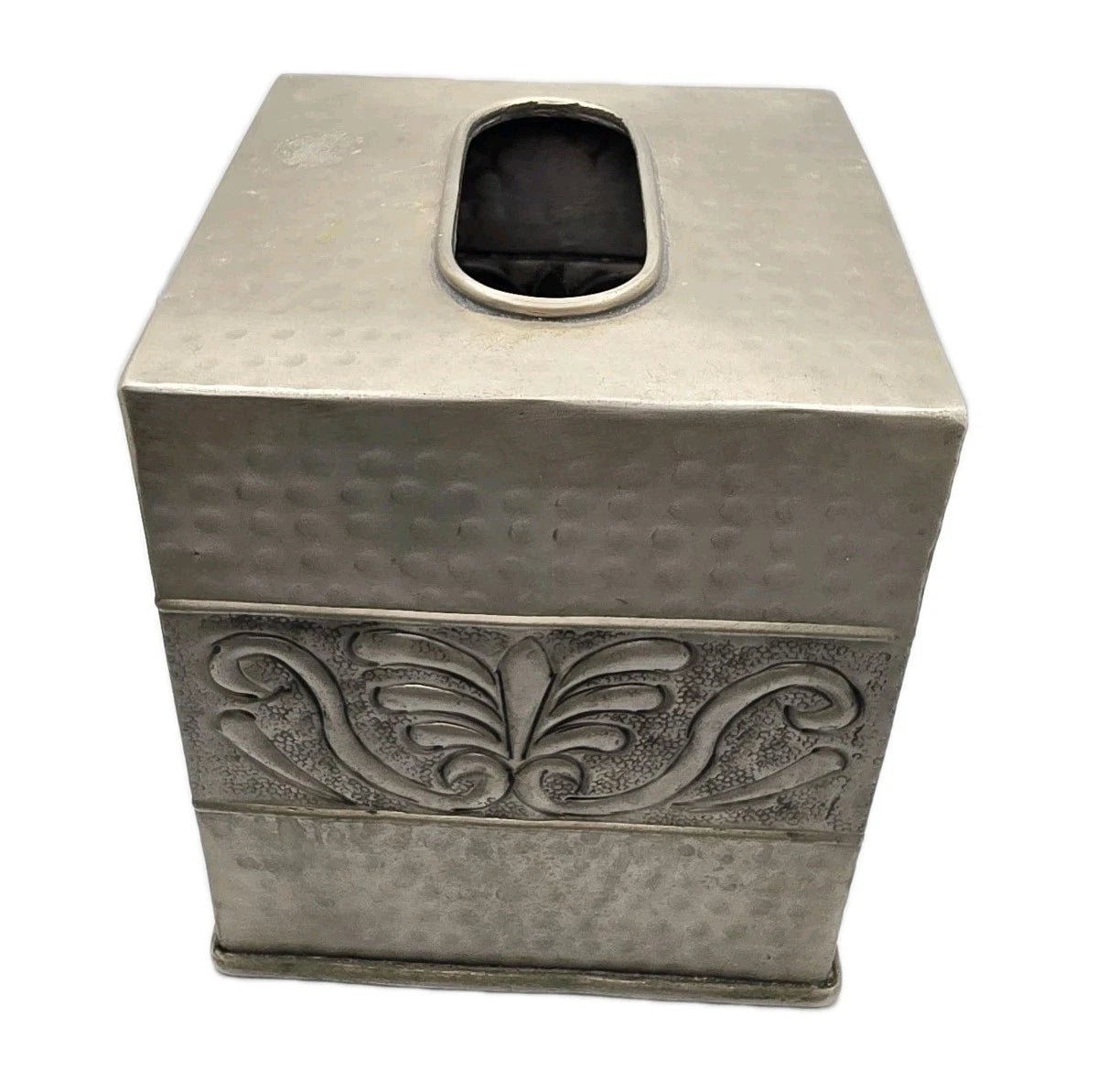 Hammered Metal Tissue Box Cover Embossed Silver Pewter Tone Square | eBay