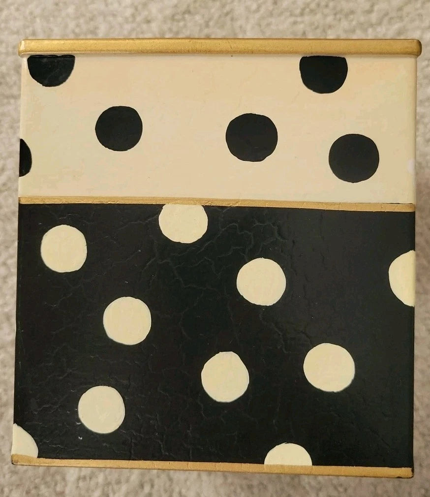 Mackenzie Childs Tissue Box Cover Dotty Polka Dot Boutique Black Cream Square | eBay