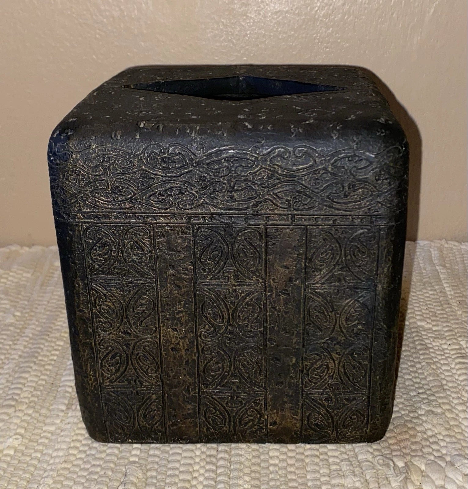 Cast Iron Decorative Tissue Box Holder Cover Brown Ancient Ornate Scroll Design | eBay