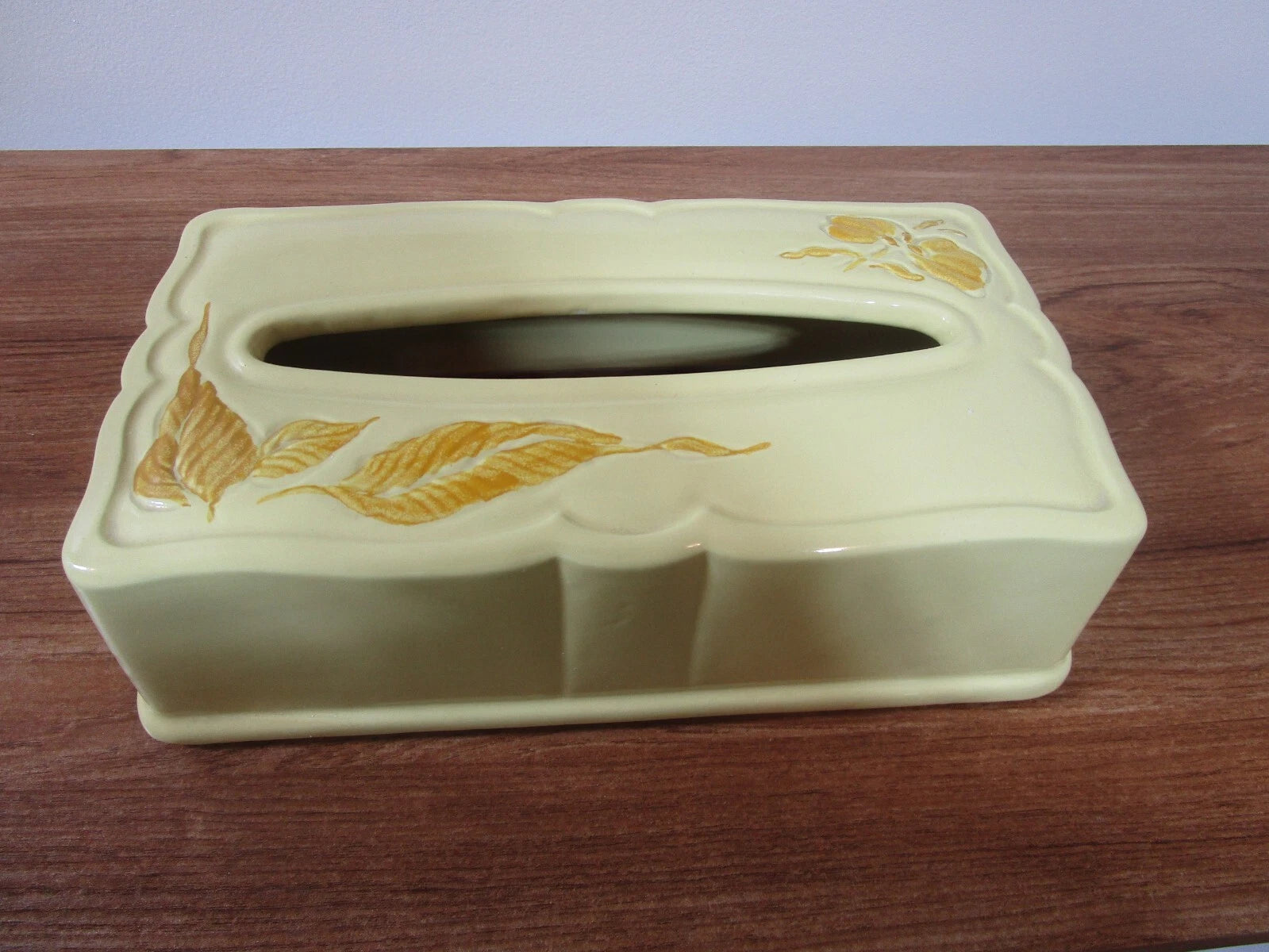 Ceramic Rectangular Tissue Box Cover by Haeger Yellow w/Darker Yellow Leaves | eBay