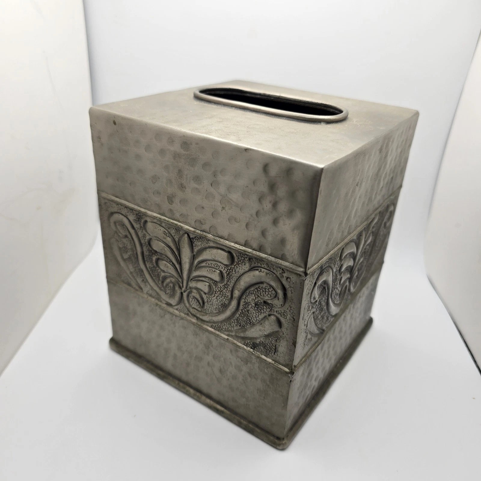 Hammered Metal Tissue Box Cover Embossed Silver Pewter Tone Square | eBay