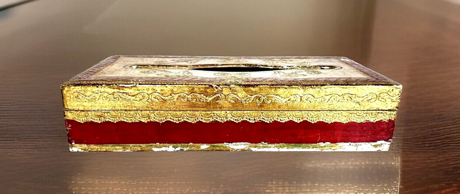 Vintage Red & Gold Tole Painted Tissue Holder/Box Florentine Italy | eBay