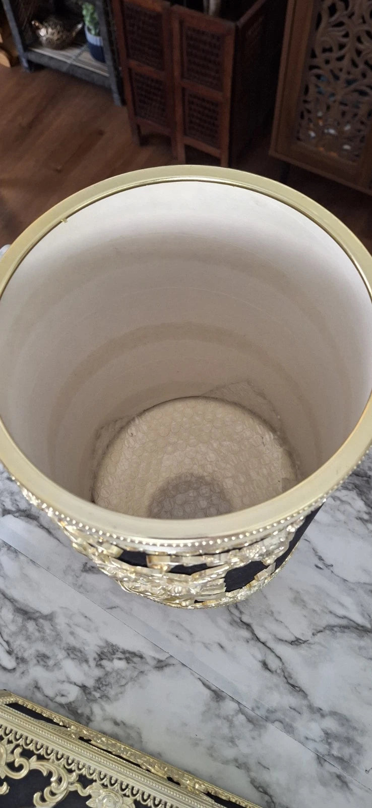 Hollywood Regency vtg plastic trashcan and tissue box set black and gold roses | eBay