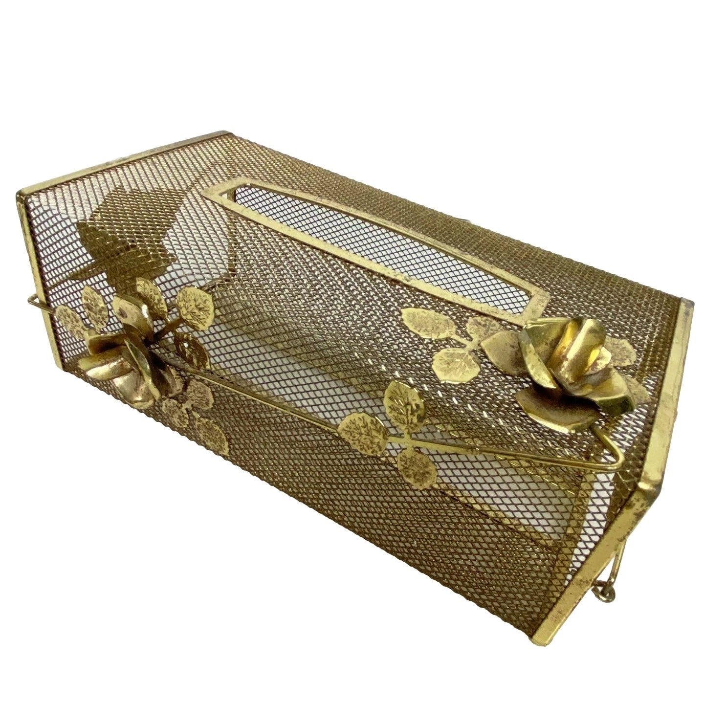 Facial Tissue Box Holder Filigree Floral Rose Wire Vanity Cover MCM Metal Mesh | eBay