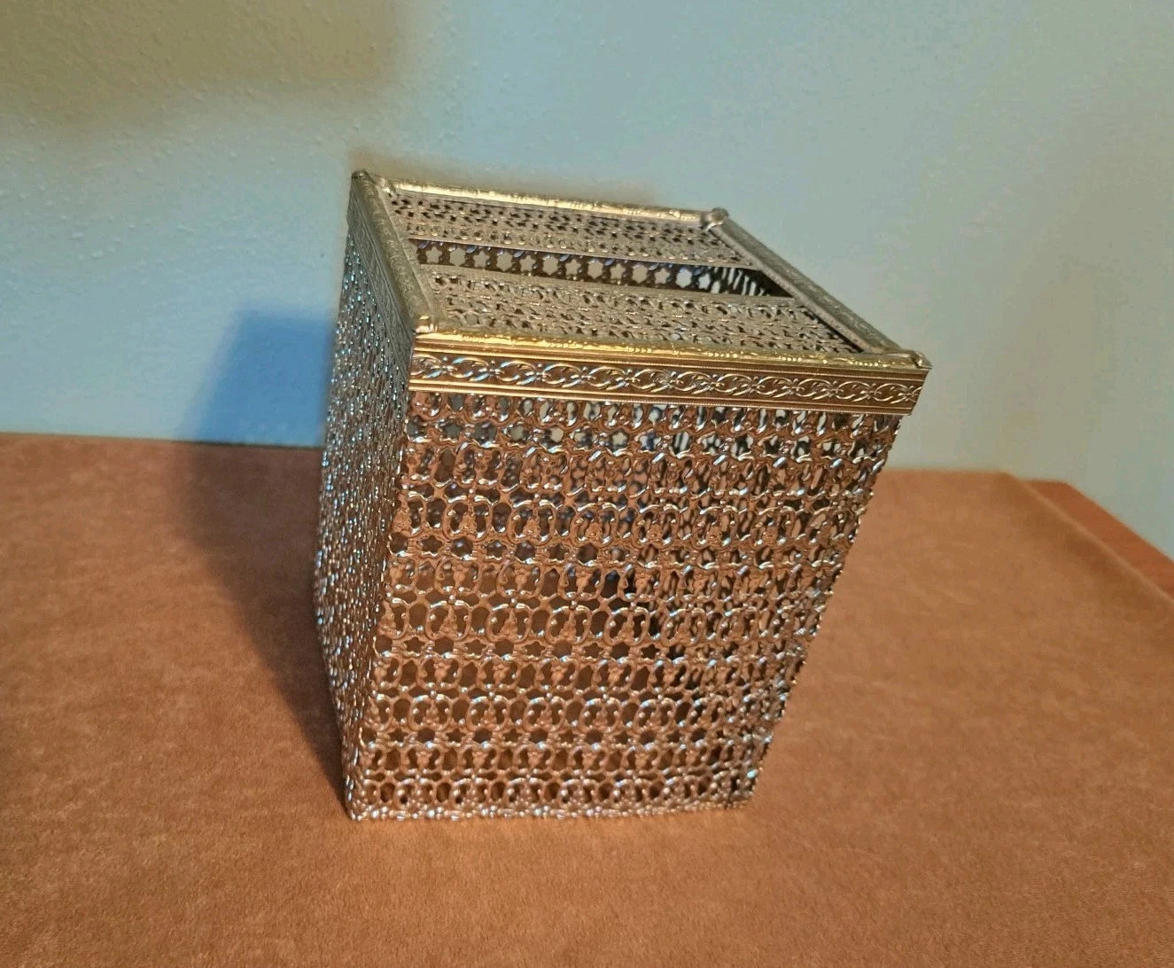 MCM Gold Filagree Tissue Box Cover Square Metal | eBay