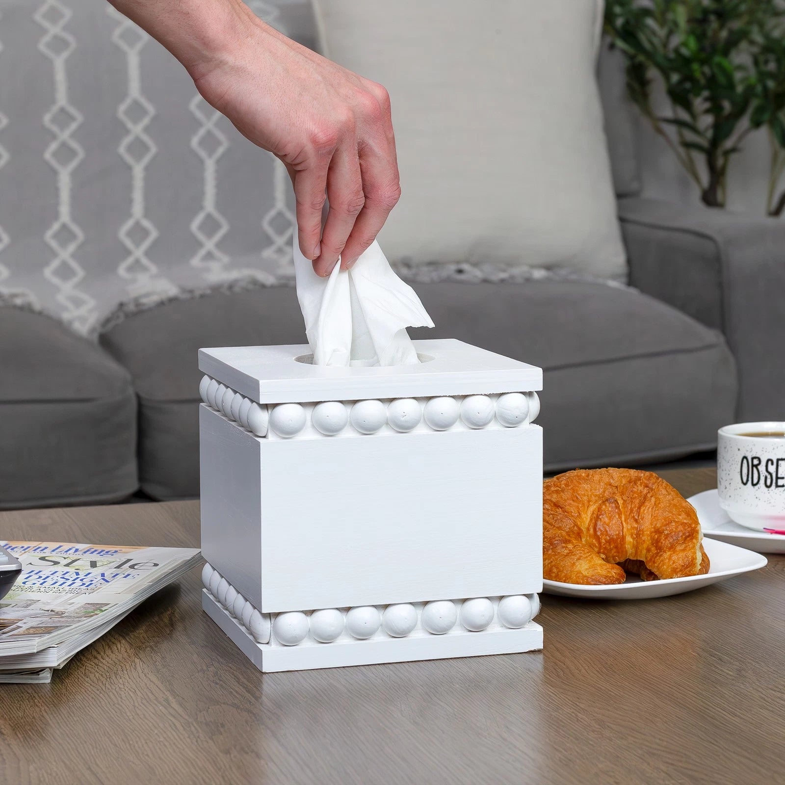 Beaded Tissue Box Cover, Square White; Rustic Farmhouse Wood Tissue Holder | eBay