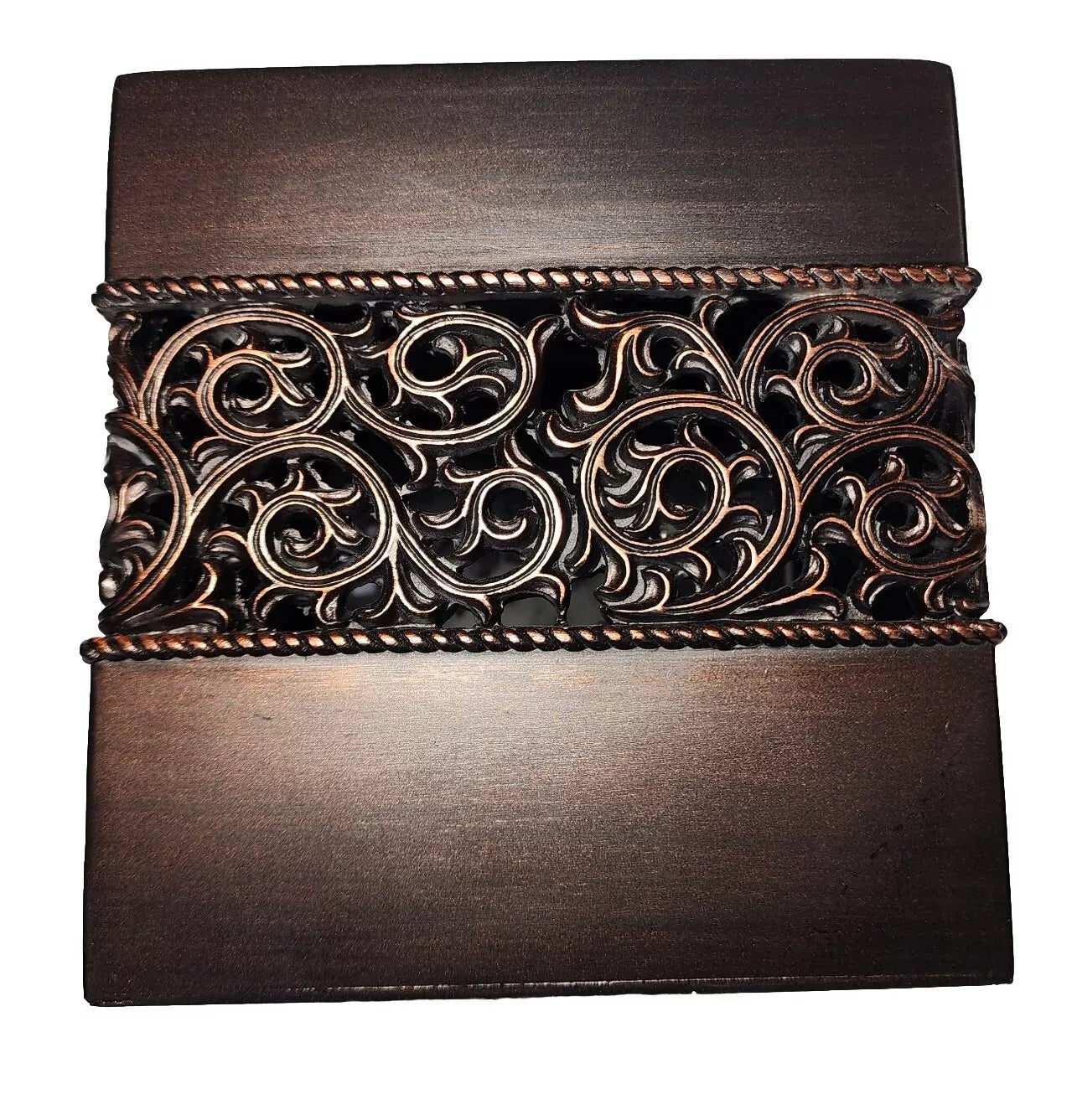 Brushed Bronze Brown Copper Tissue Box Cover Scrolled Design Heavy Resin Bath | eBay
