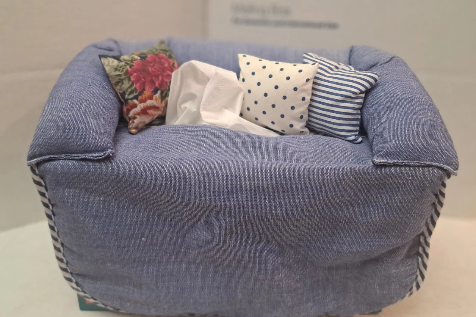 Denim Blue Sofa Couch Tissue Box Cover With Pillows Lillian Vernon Vintage | eBay