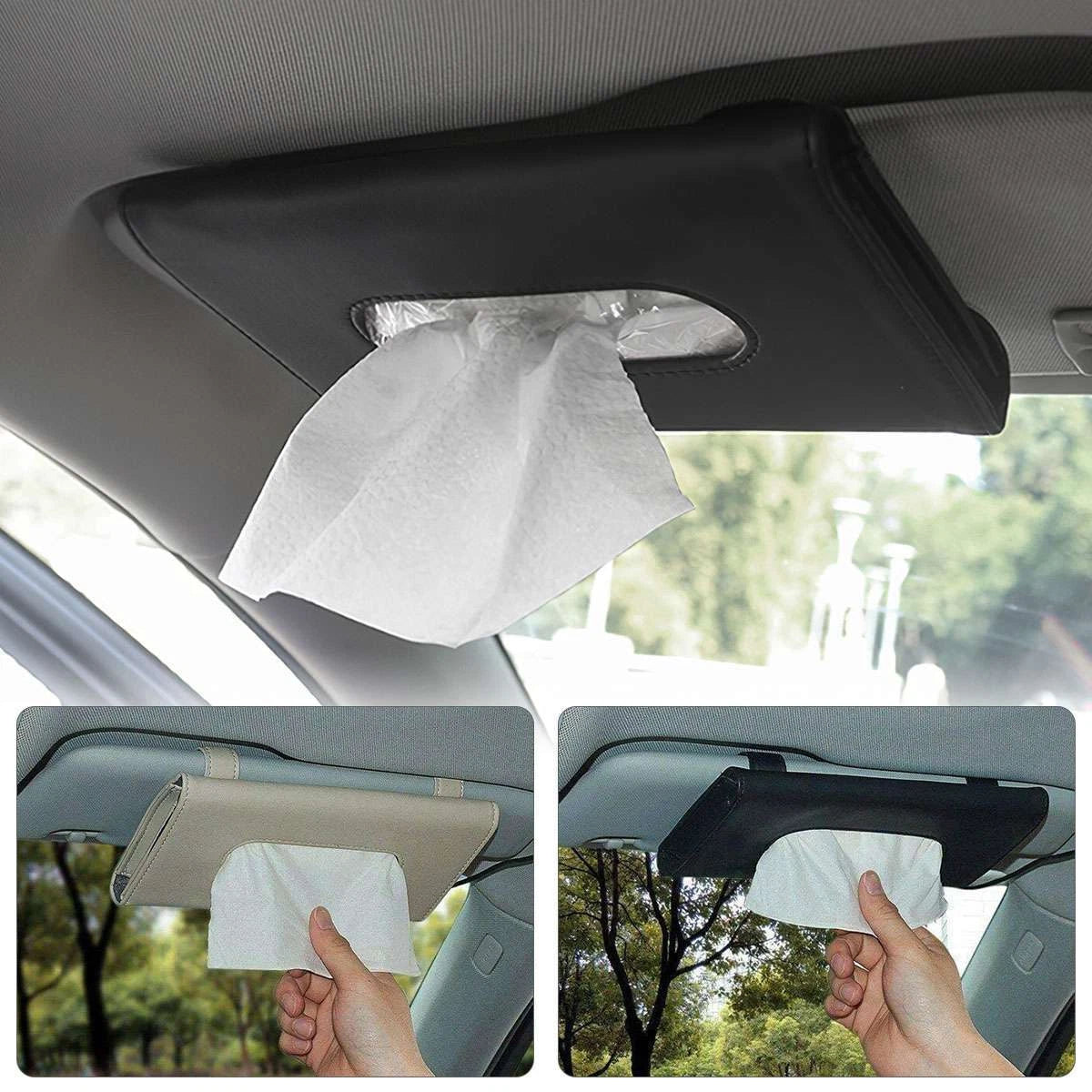 Car Sun Visor Tissue Dispenser Box Holder Universal PU Leather Paper Towel Case | eBay