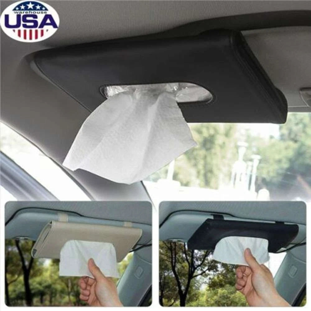 Car Tissue Box Holder For Sun Visor, Car Leather Tissue box (Black/Khaki) | eBay