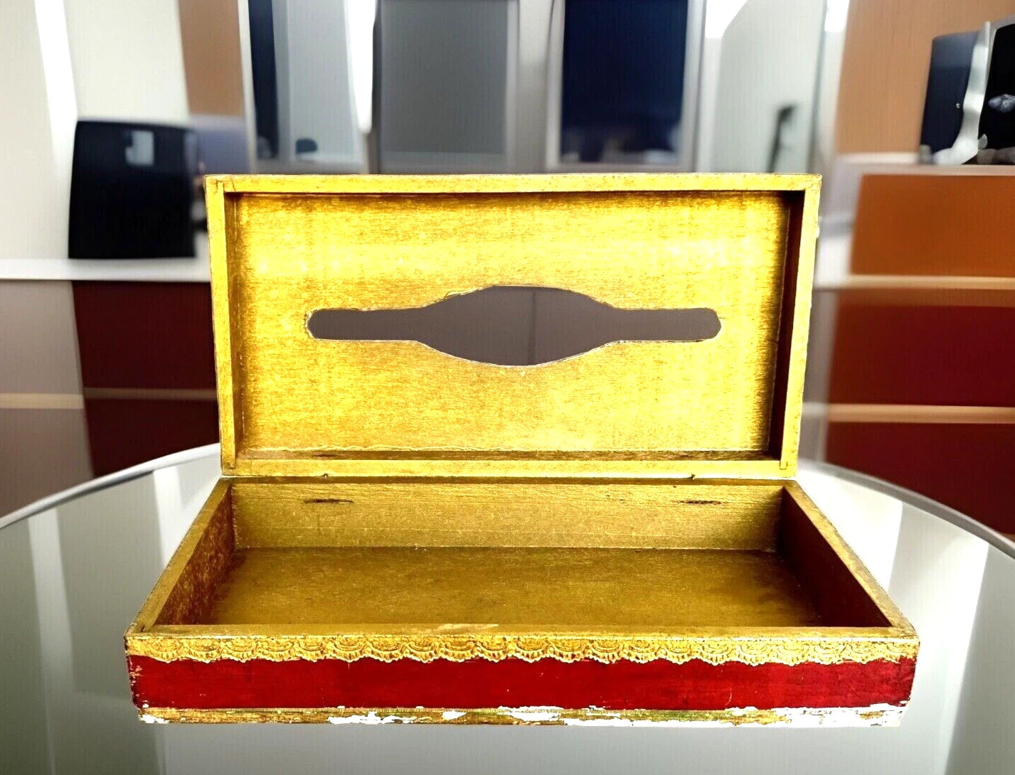 Vintage Red & Gold Tole Painted Tissue Holder/Box Florentine Italy | eBay