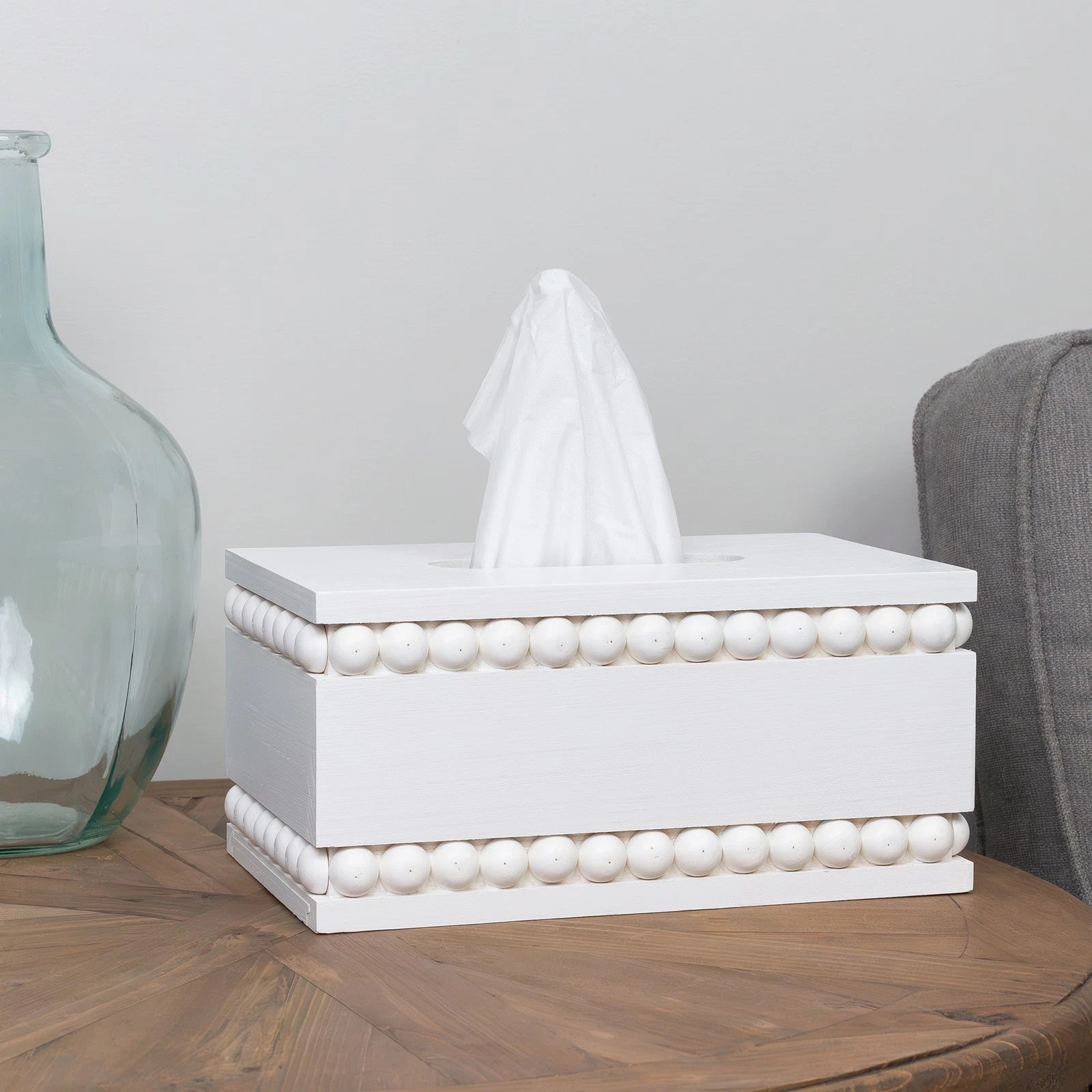 Beaded Tissue Box Cover, Rectangular White; Rustic Farmhouse Wood Tissue Holder | eBay