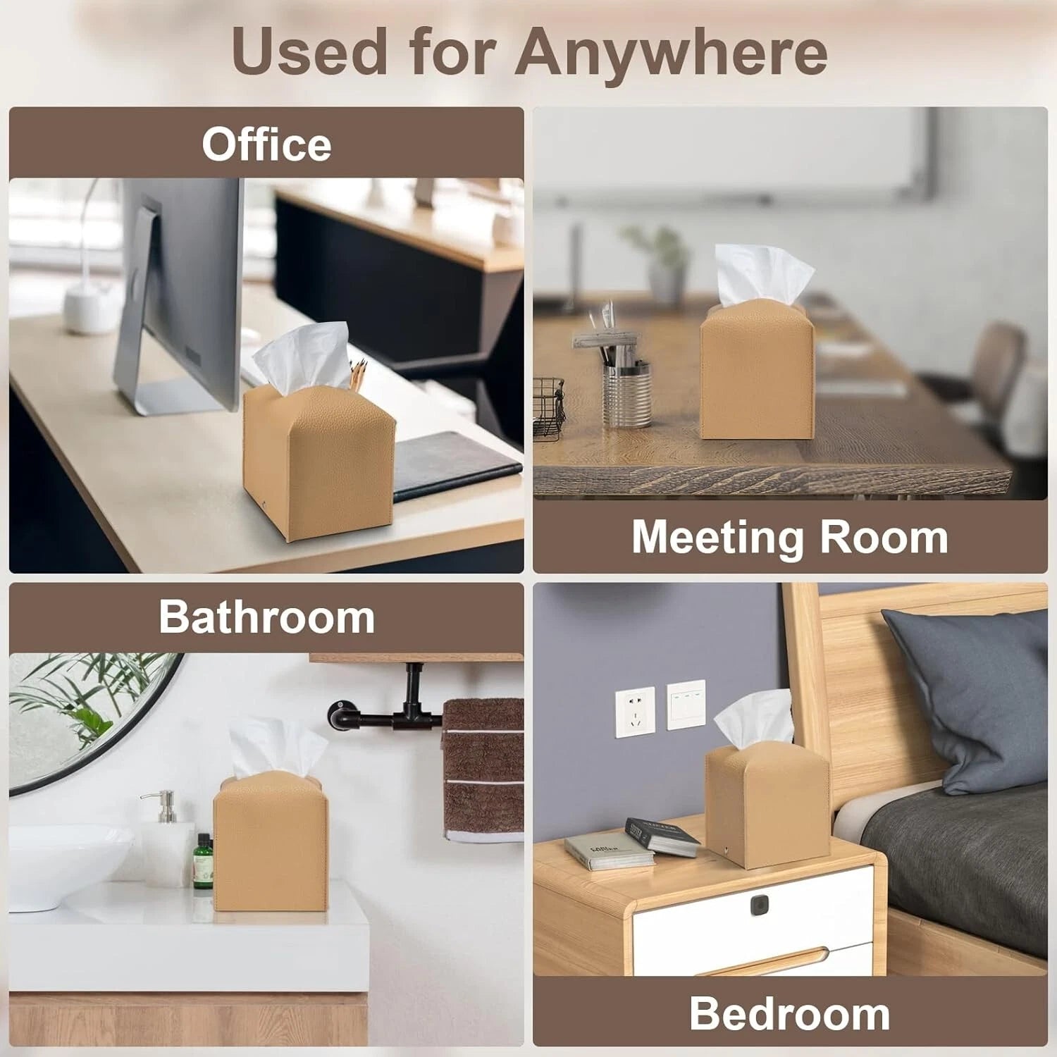 2 Pcs Square Cream Tissue Box Cover PU Leather Decorative Tissue Organizer | eBay