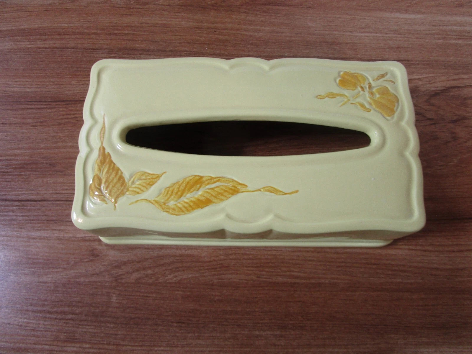 Ceramic Rectangular Tissue Box Cover by Haeger Yellow w/Darker Yellow Leaves | eBay