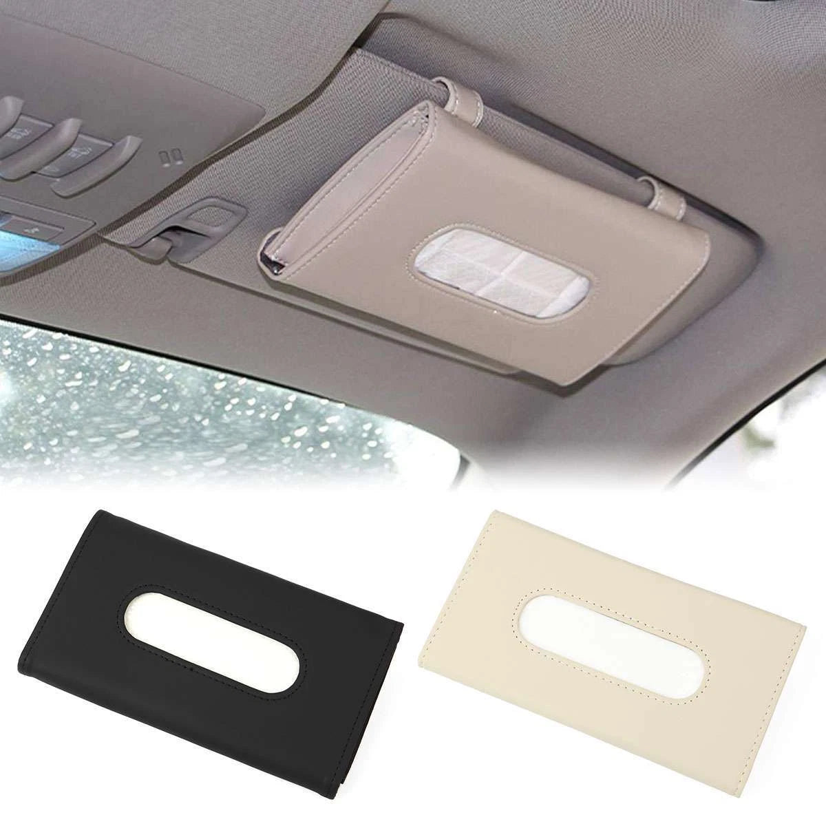 Car Sun Visor Tissue Dispenser Box Holder Universal PU Leather Paper Towel Case | eBay