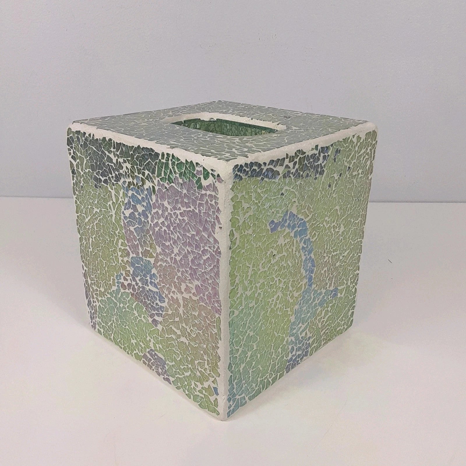 Crackle Mosaic Glass Tissue Box Cover Aqua White Pink Purple Square | eBay