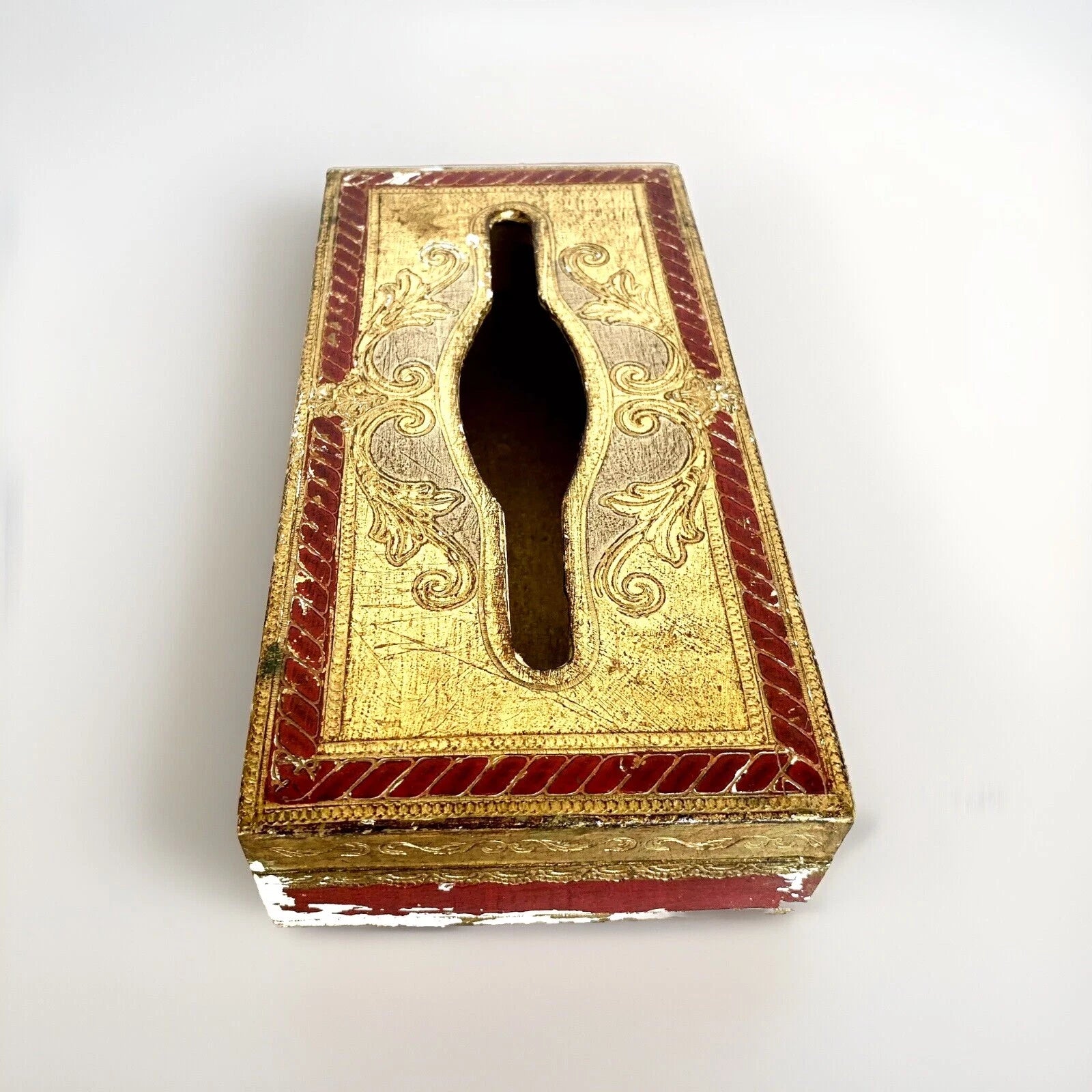 Vintage Red & Gold Tole Painted Tissue Holder/Box Florentine Italy | eBay