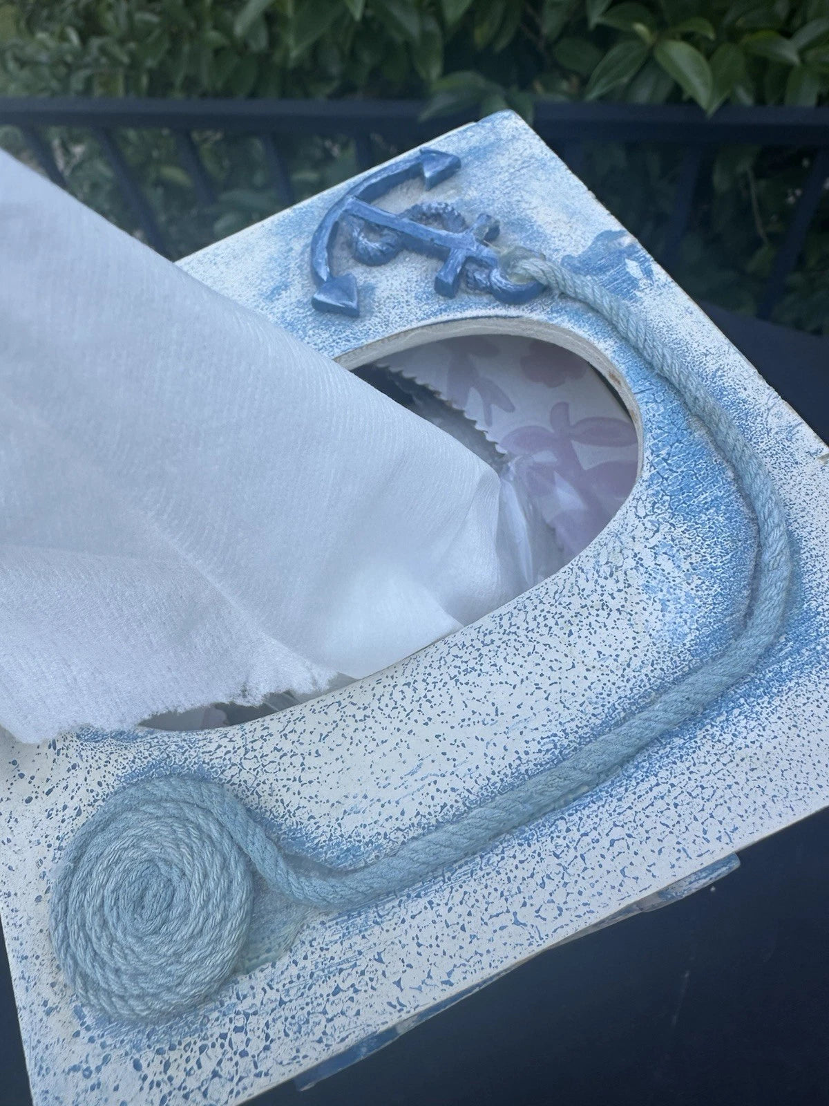 Vintage Blue Wooden Nautical Tissue Cover Box Holder Beach Anchor Oars | eBay